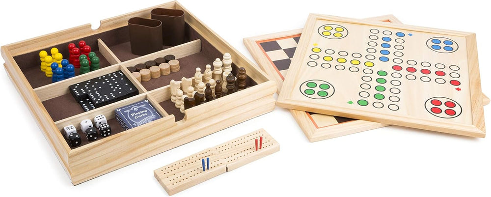 Collezione di giochi Small Foot, 7 giochi classici in legno, giochi da tavolo per tutta la famiglia, dai 6 anni in su, 12322
