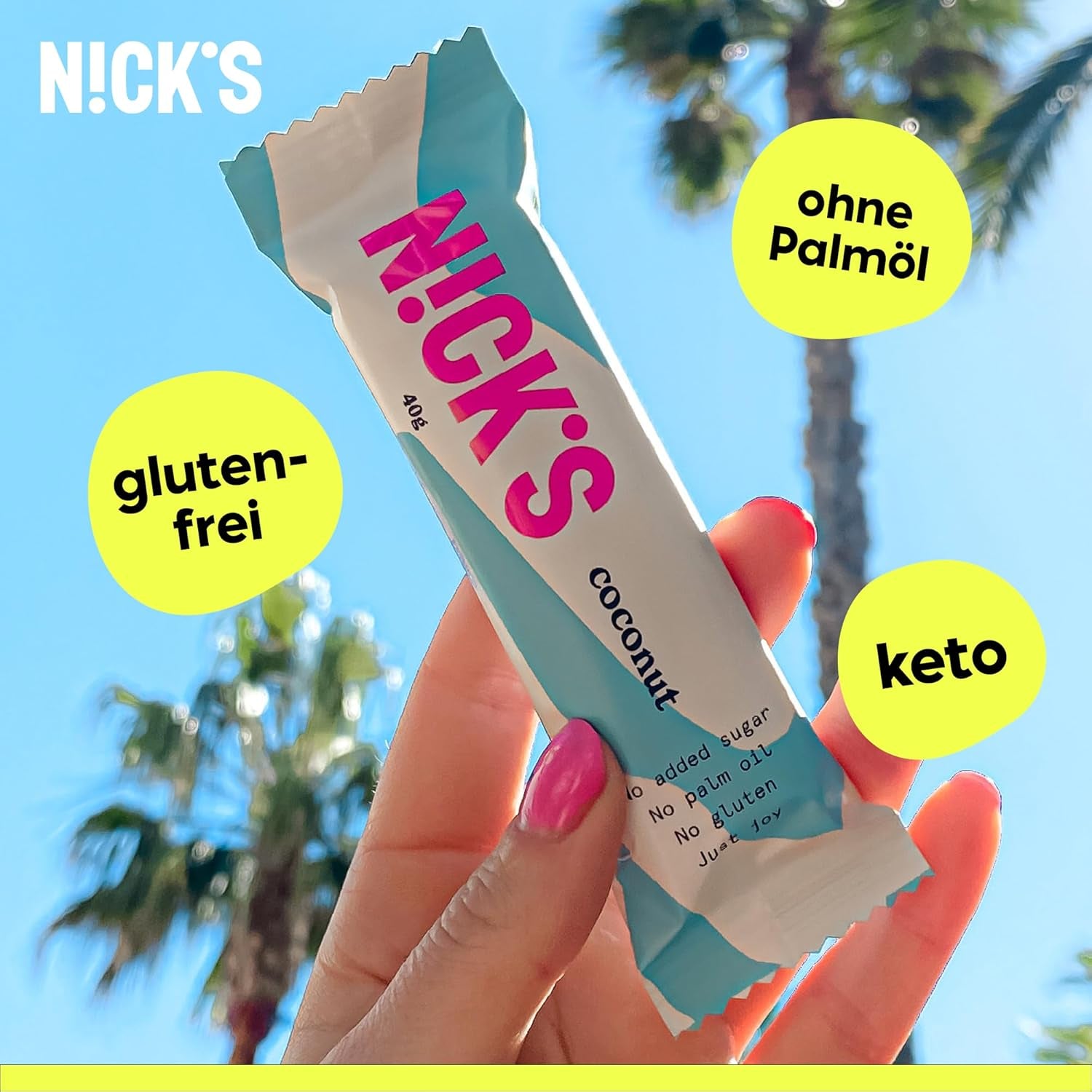 NICKS Keto barrette al cocco, snack al cioccolato e cocco, 175 calorie, 2 carboidrati netti, senza zuccheri aggiunti, senza glutine, dolci a basso contenuto di carboidrati (15 x 40 g)
