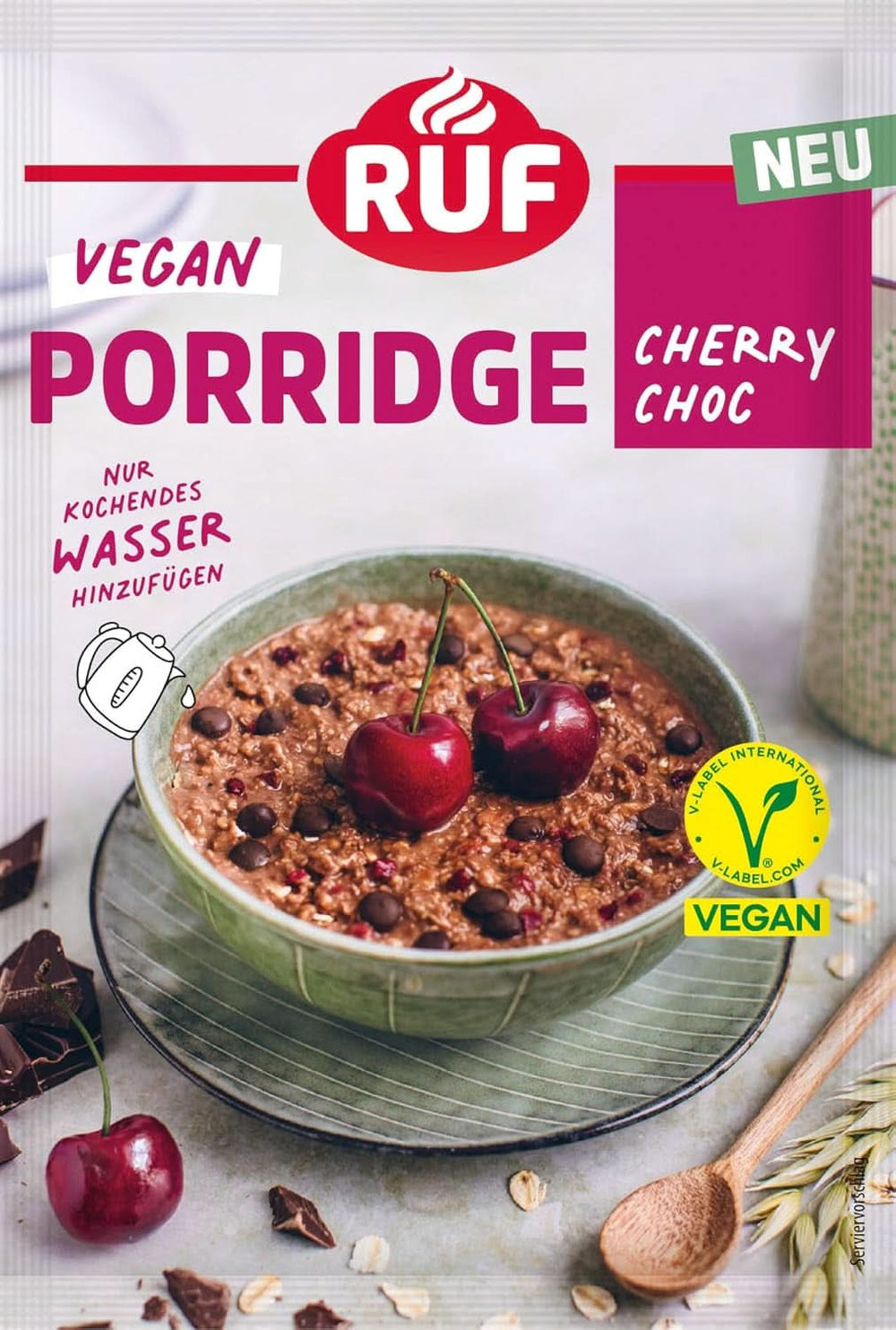 RUF Porridge Vegano Avena Frutti Rossi, Porridge con Fragole e Lamponi, 60 grammi Cereali Naty Shop