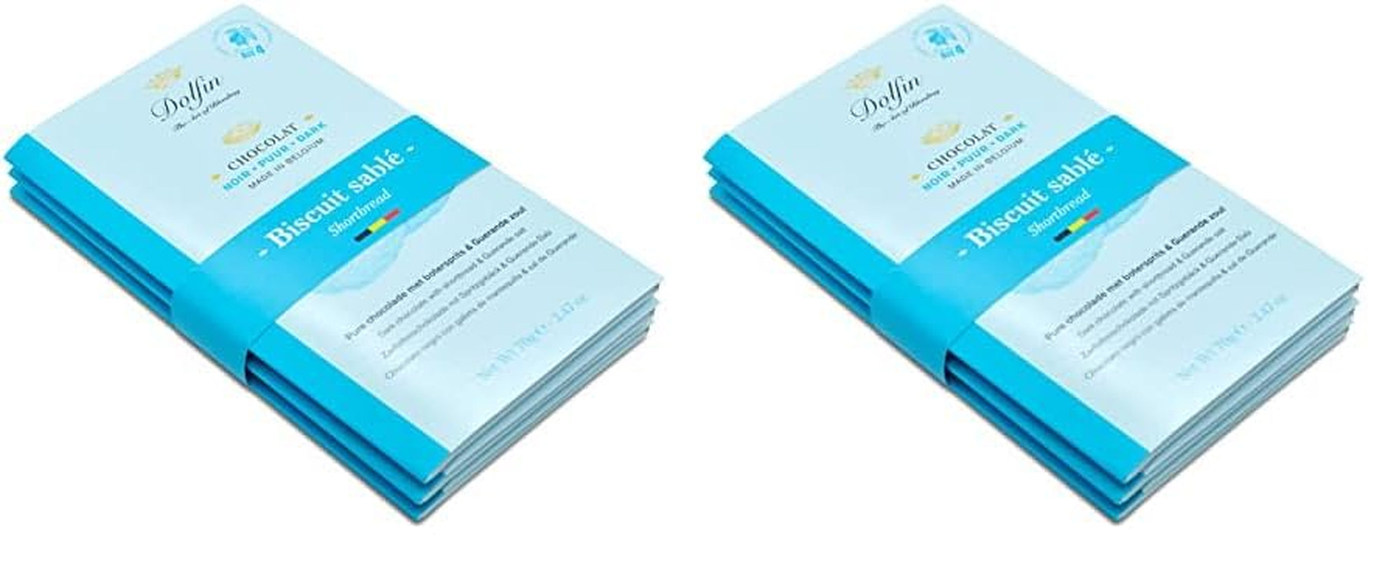 Dolfin Pachet de 3 ciocolată cu diverse arome - ciocolată artizanală belgiană, 210 g Bomboane de Ciocolata Naty Shop 210 G (2 seturi x 3 tablete) Biscuit cu unt si sare Guerande