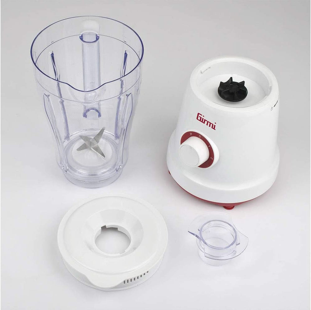 Girmi FR46 Elektrischer Mixer, 1,5 litri, 2 Geschwindigkeiten Mit Pulse-Funktion, 4 Edelstahlklingen, Messbecherdeckel, Messbecher Mit Scale, Sicherheitseinrichtung, Weiß/Rot Kitchen Naty Shop