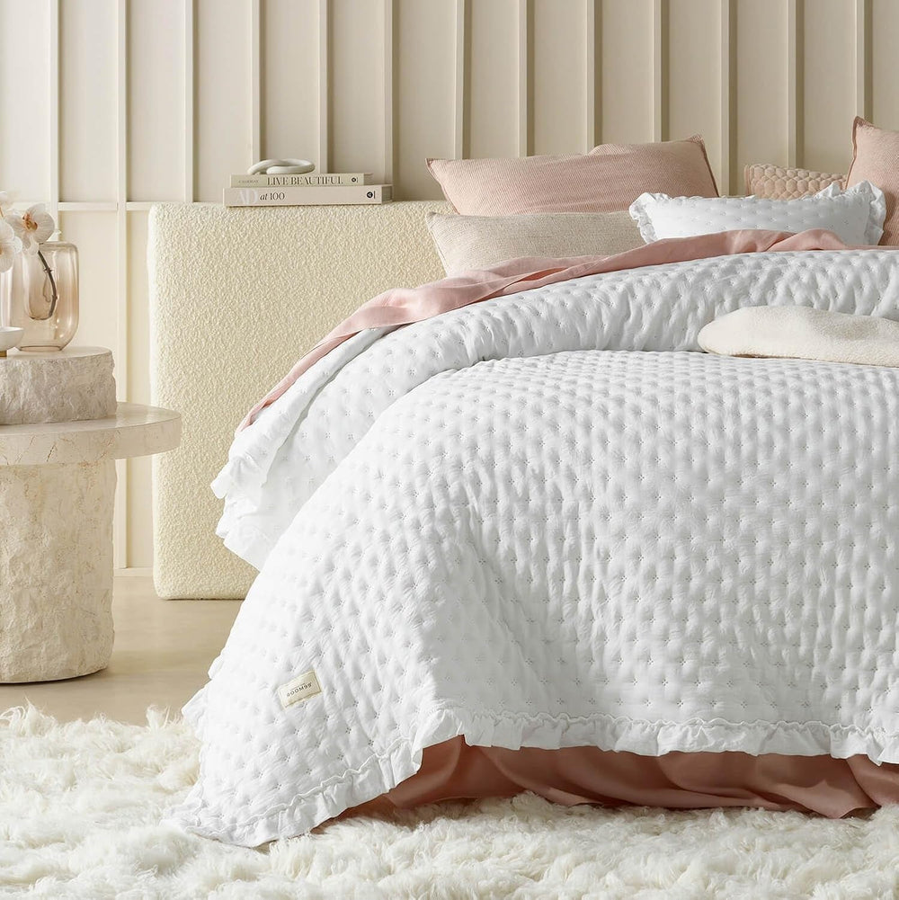 Molly Elegante copriletto in rosa cipria 170 X 210 cm Copriletto versatile come copriletto o divano Coperta per letto e divano Stile coperta Ideale come copriletto Letti e Coperte Besuche den ROOM99-Store Bianco 200X220