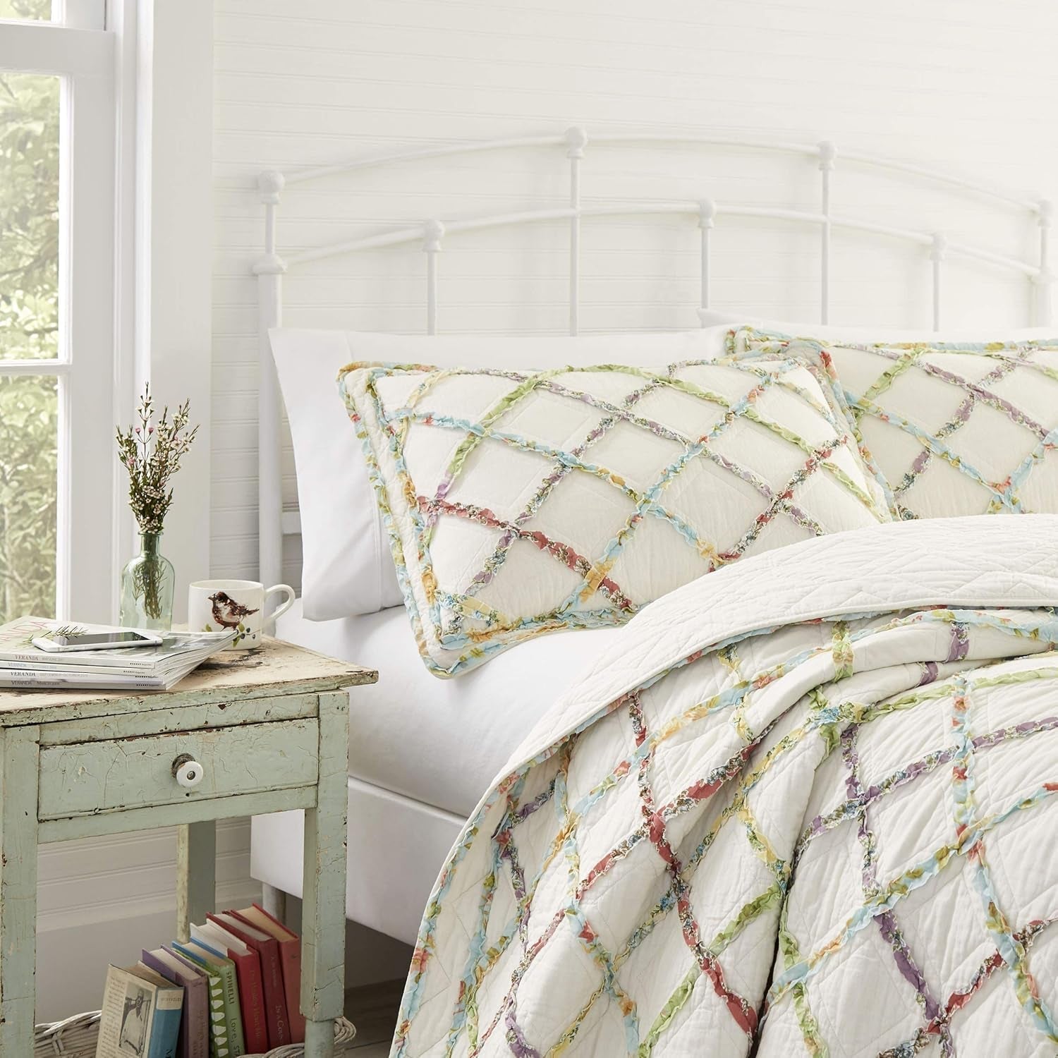 Laura Ashley Home Rüschen Garden Collection quilt, 100% bumbac, Ultra moale, Pentru toate anotimpurile, Reversibil, Elegant, Pat dublu, Culoare crem (197783) Plapumi si pilote Naty Shop