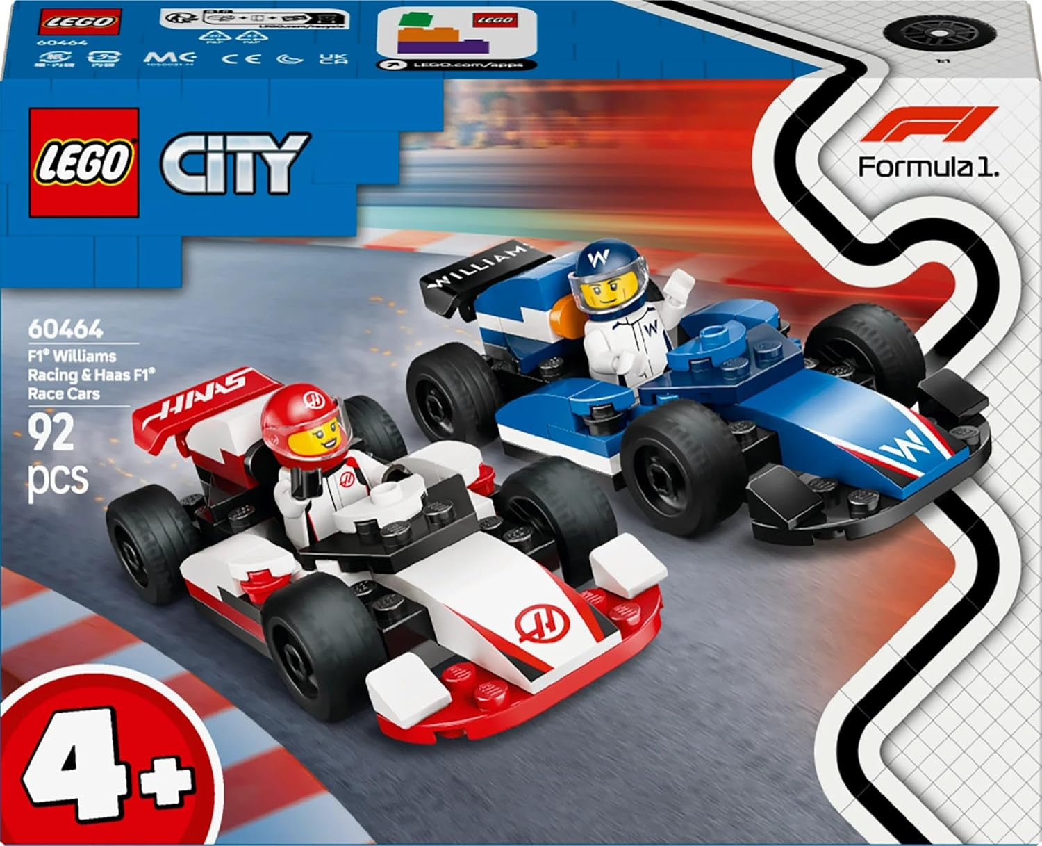 Auto da corsa F1 Williams e Haas F1 LEGO City - Giocattolo di Formula 1 con auto costruibili e 2 minifigure di piloti da corsa - Piccole idee regalo per ragazzi e ragazze dai 4 anni 60464 Set di costruzione Beuche den LEGO-Store