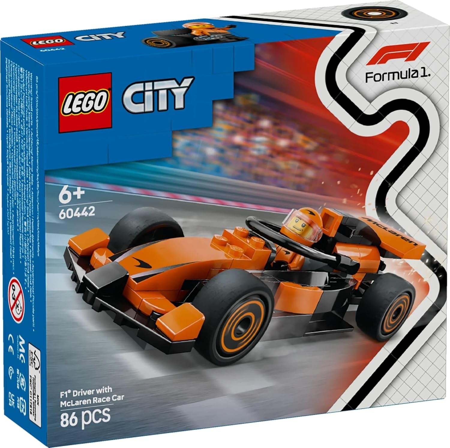 LEGO City Pilota di F1 con auto da corsa Mclaren - Modello giocattolo di Formula 1 con auto da corsa e minifigure - piccolo regalo per ragazzi e ragazze dai 6 anni o appassionati di sport motoristici 60442 Set da costruzione Besuche den LEGO-Store
