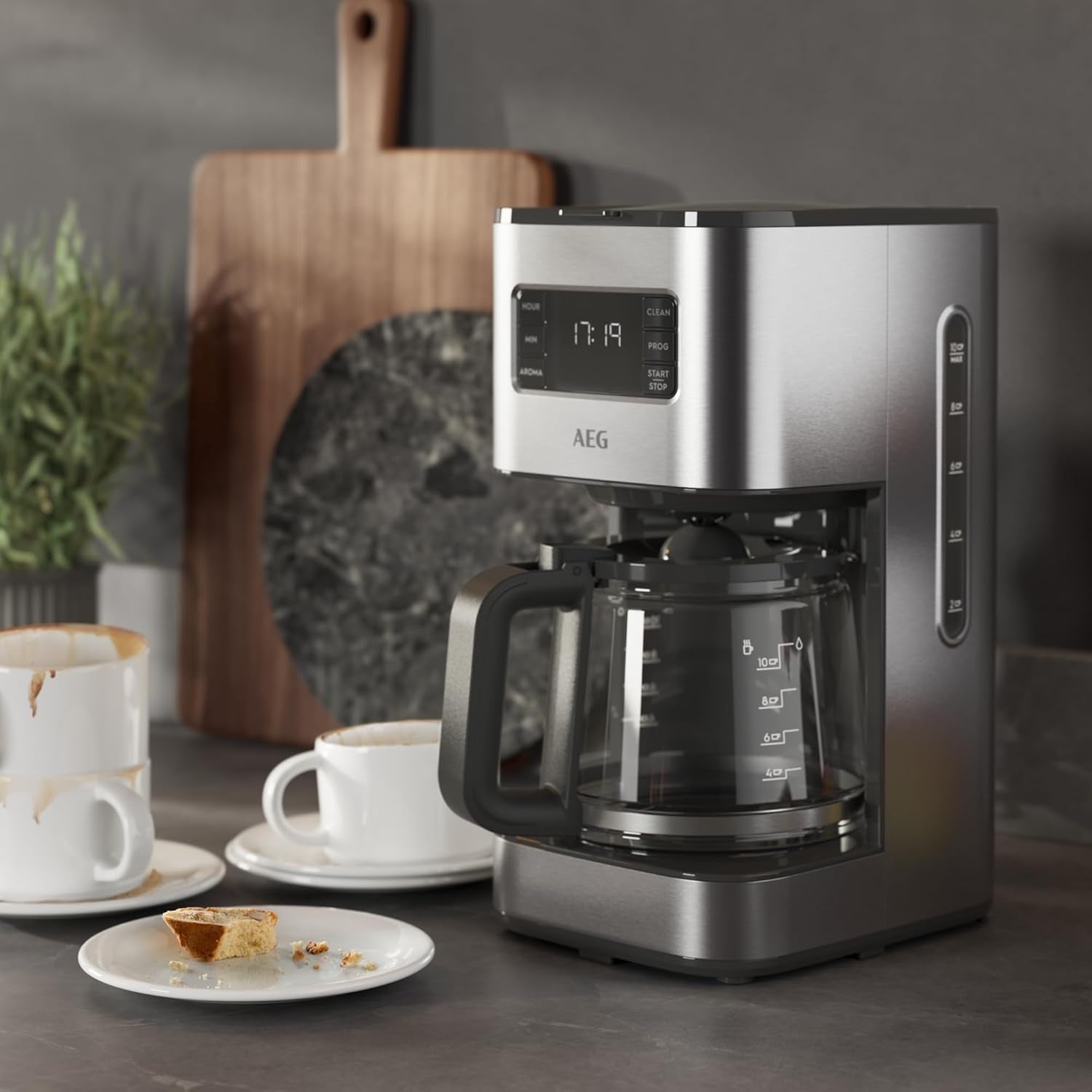 Espressor AEG Deli 5, 1,5 l, temporizator programabil, funcție de menținere la cald, oprire de siguranță, indicator nivel apă, dozaj optim, funcție anti-picurare, oțel inoxidabil, CM5-1-6ST