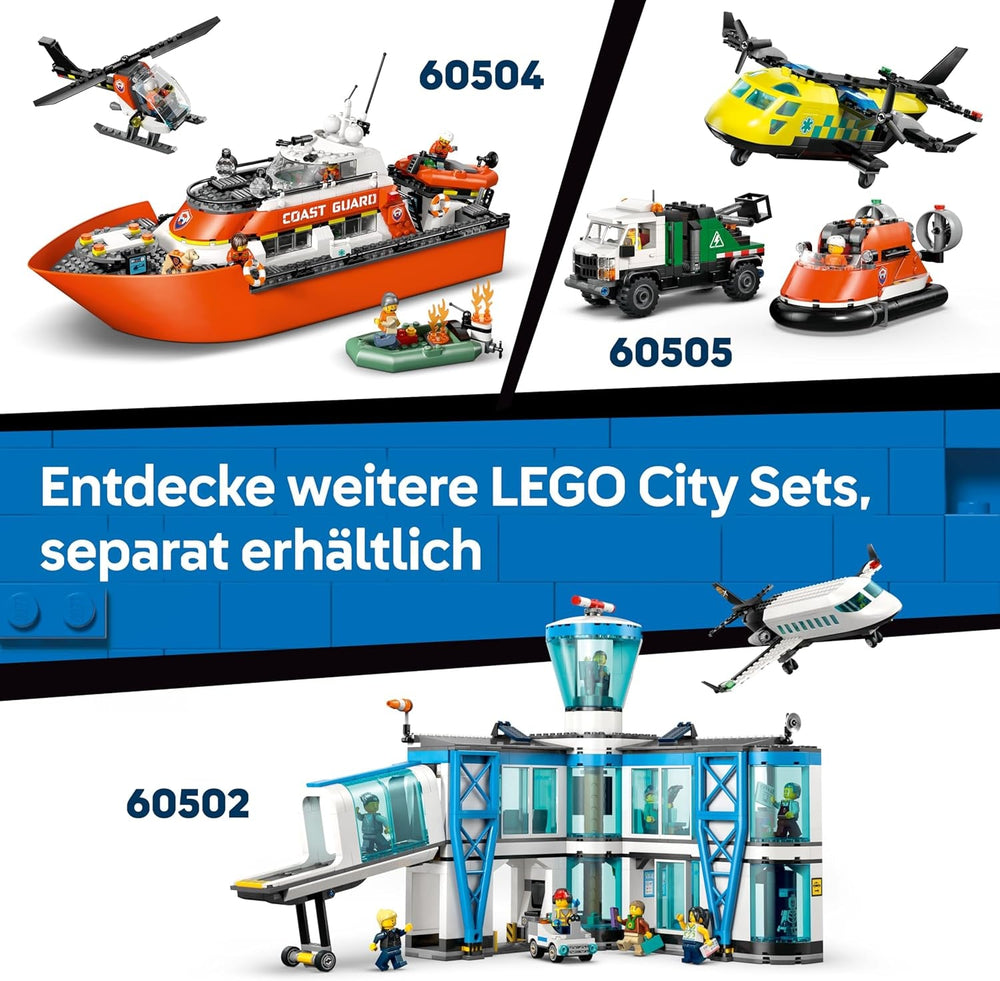 LEGO City Hubschrauber der Küstenwache - Spielzeug Einsatzfahrzeug - Modellbau mit Schiebetüren, Winche, 4 Minifiguren und Hai Figur - Geburtstagschenkenken für Jungen ab 7 Jahren - 60503