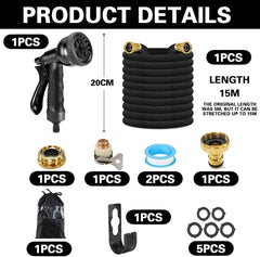 Furtun de grădină flexibil și extensibil de 15 m, furtun flexibil de apă cu 8 funcții de pulverizare, furtun flexibil de la 1/2 inch la 3/4 inch, furtun de grădină, pentru udarea grădinii, spălarea mașinii, spălarea și udarea apei