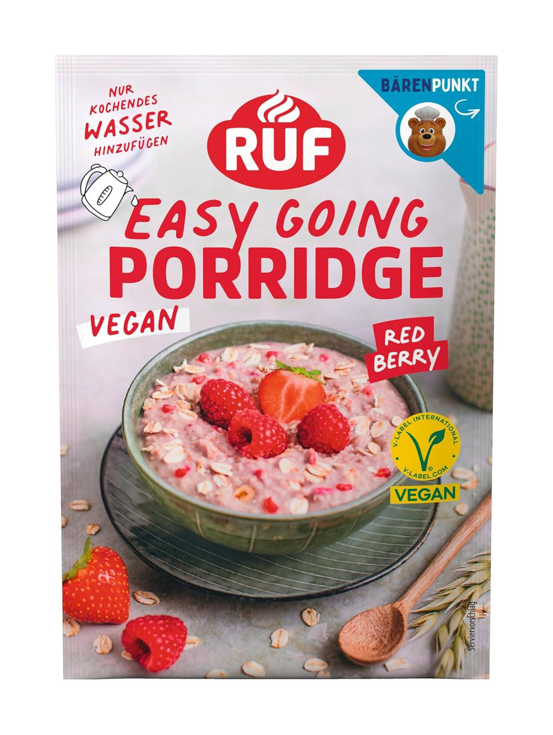 Porridge Vegano RUF con Noci e Avena, fiocchi d'avena con mandorle, nocciole e semi di lino, facile da preparare, nella pratica confezione monoporzione, 1 x 60 g