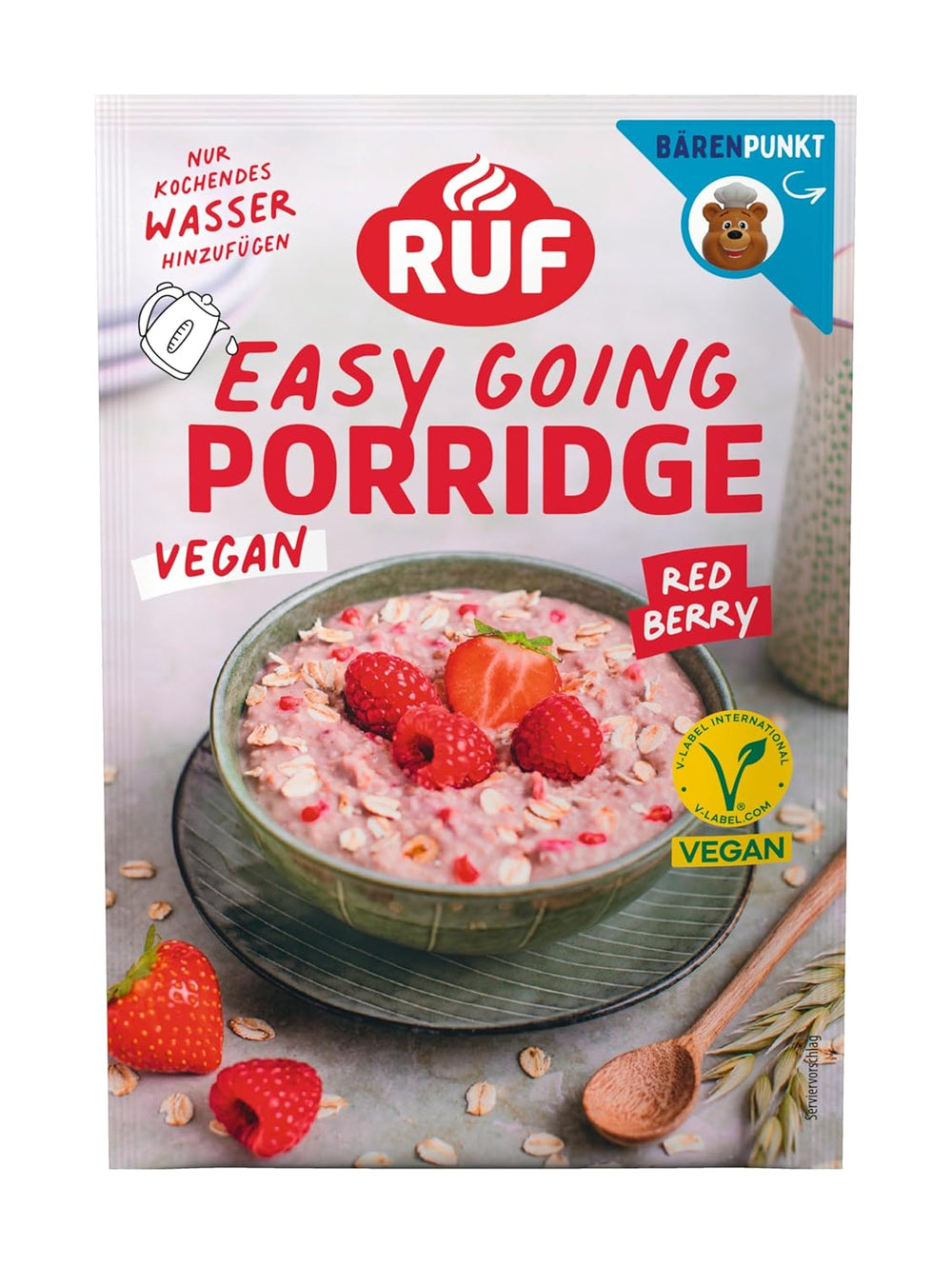 Porridge Vegano RUF con Noci e Avena, fiocchi d'avena con mandorle, nocciole e semi di lino, facile da preparare, nella pratica confezione monoporzione, 1 x 60 g