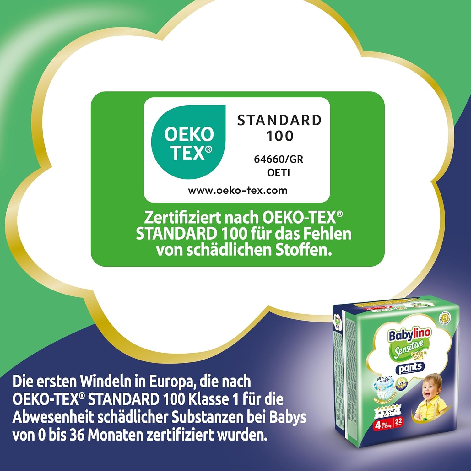 Pannolini Sensitive Cotton Soft, taglia 4, Pantaloni Maxi (7-13 kg), 22 pezzi