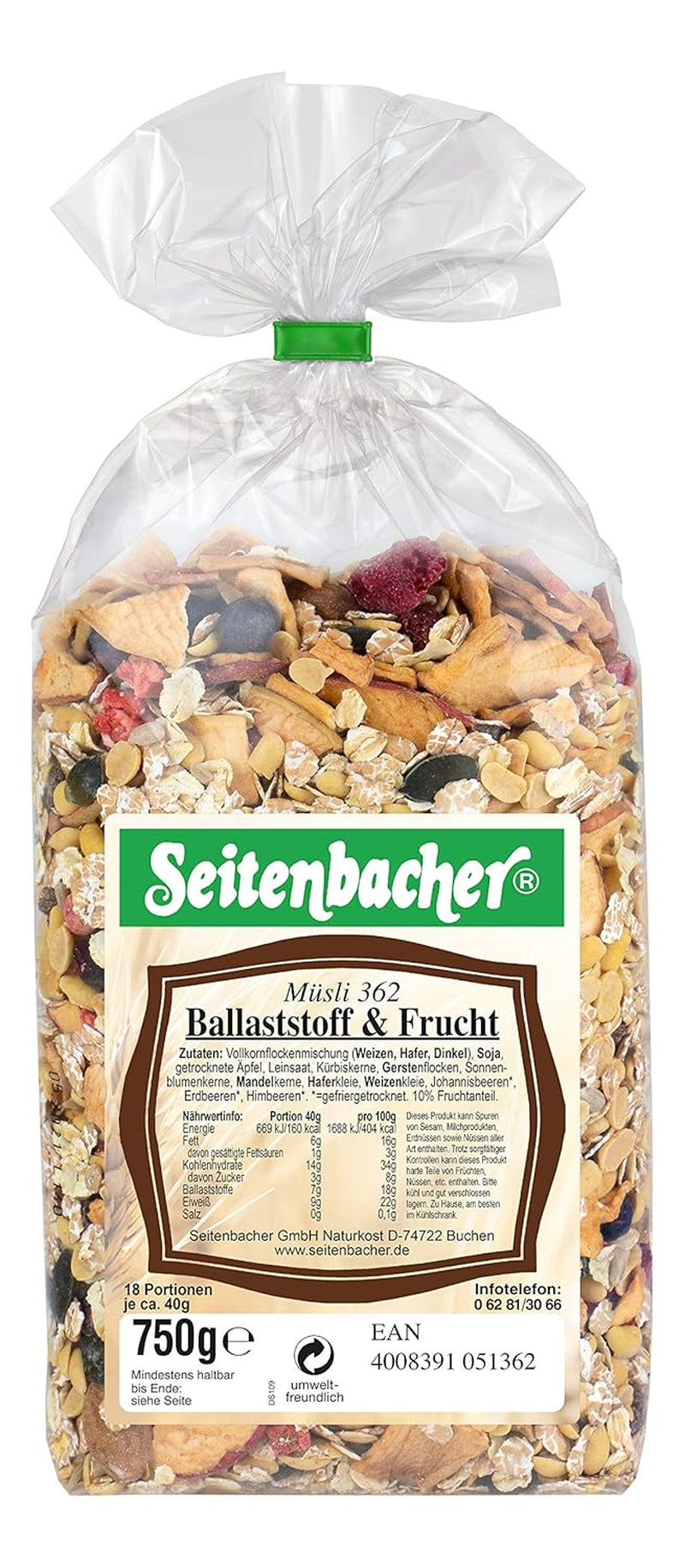 Seitenbacher Müsli Ballaststoff Und Frucht I Ohne Zugesetzten Zucker I Ohne Zugesetztes Fett I (1 X 750 G) Cereals Naty Shop 1