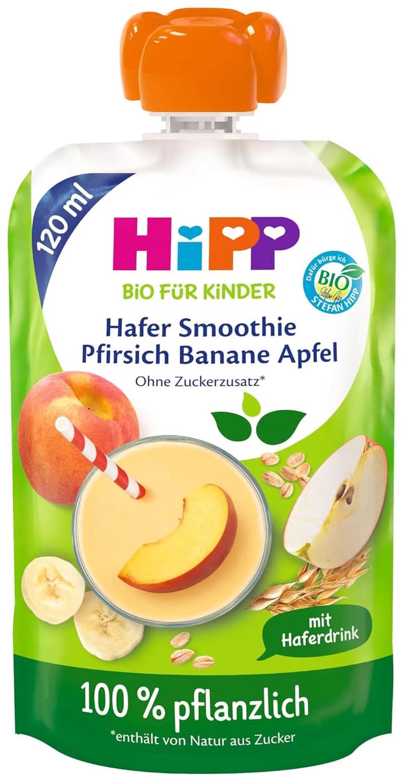 Hipp BIO Smoothie con mele, pesche, banane con bevanda all'avena, 120 ml, confezione da 6 (6 x 120 ml) Madre e bambino Naty Shop 6 x 120 ml Banana, pesca