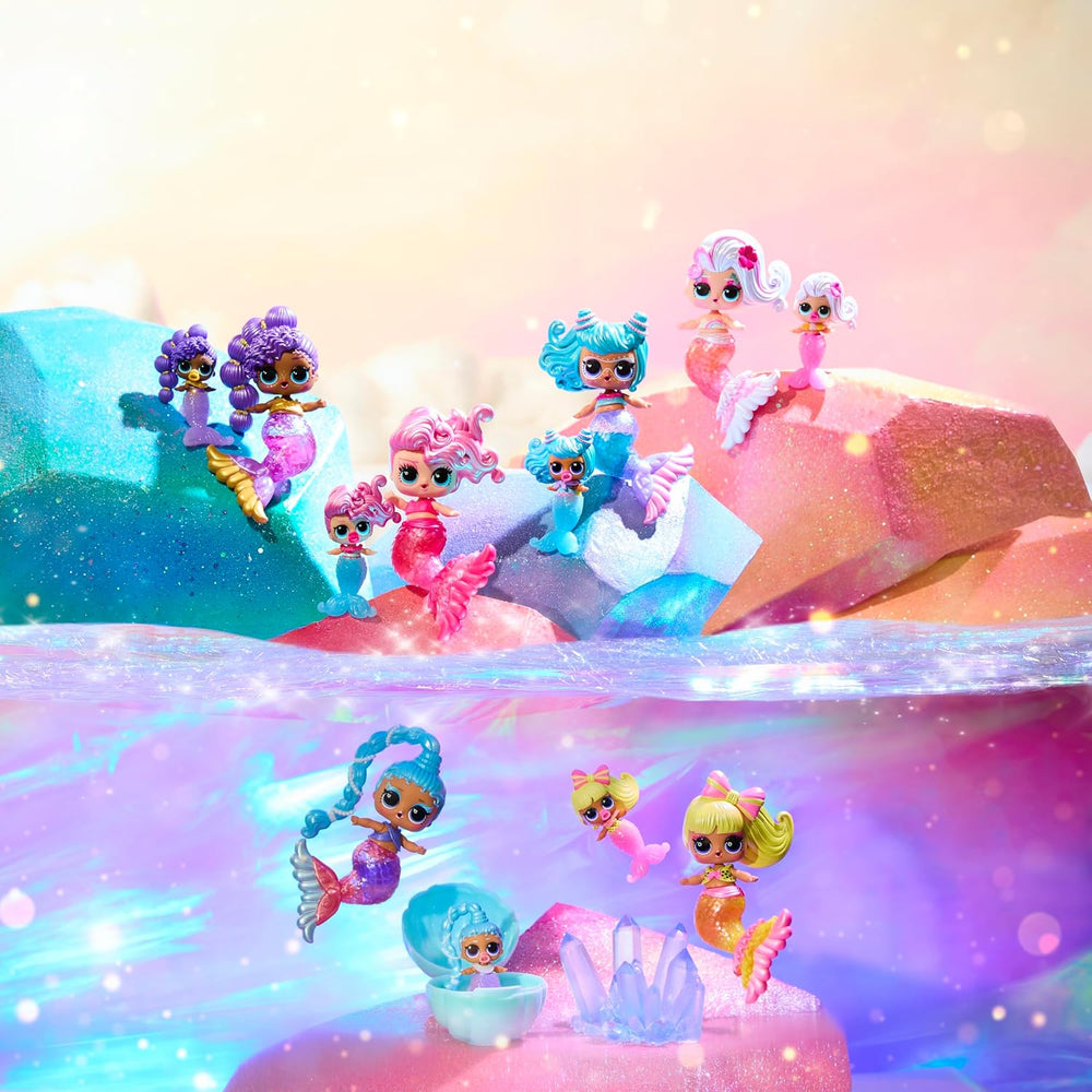 LOL Surprise! Mermaids Makeover Magic Tots – Luciu de buze adevărat pentru tine și păpușa ta, pentru a te crea singur, a amesteca și a crea machiaj, Joc distractiv cu apă, 6 păpuși de colecționat – Vârste 4+
