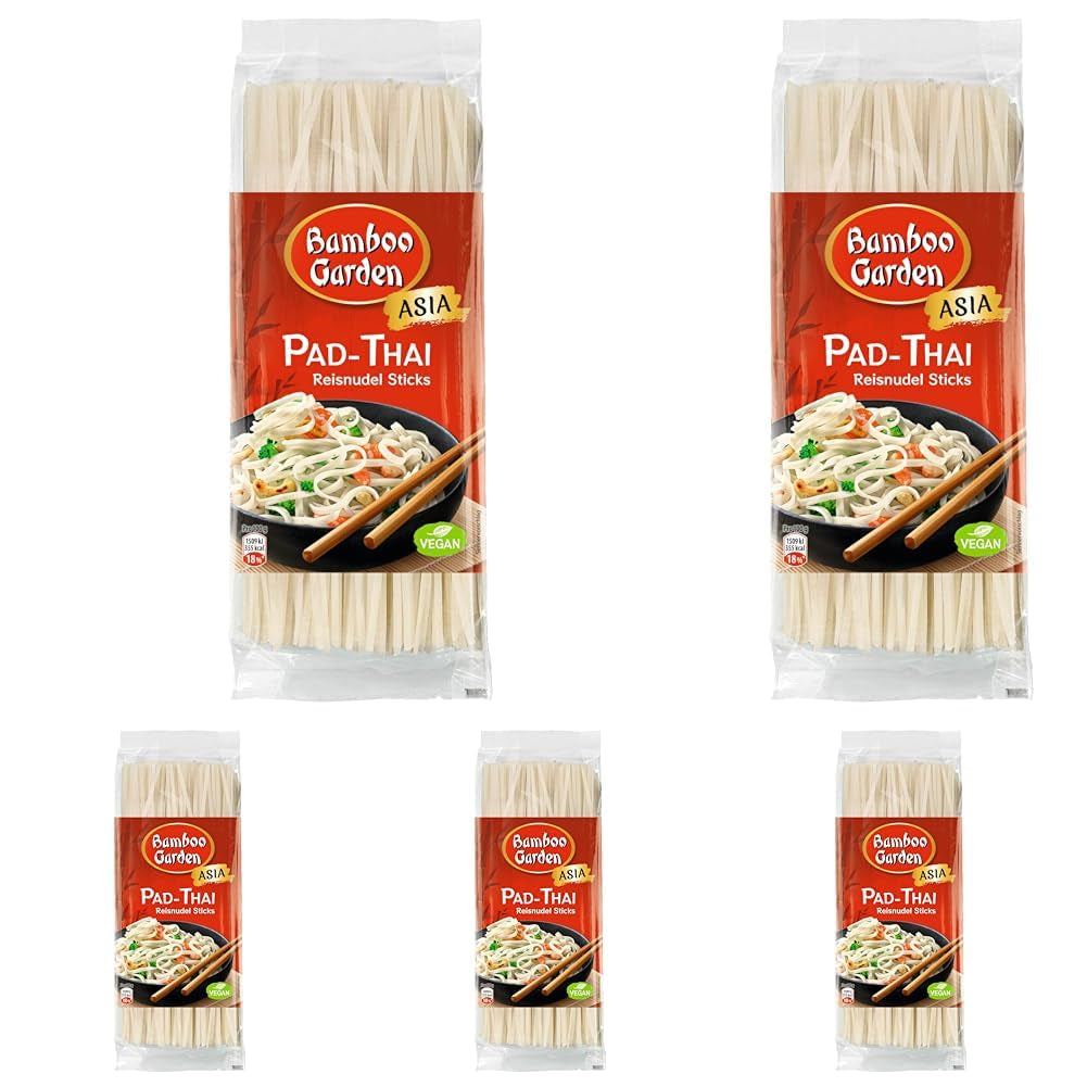 Bamboo Garden - Bastoncini di noodle di riso Pad Thai, per piatti tradizionali di noodle come Pad-Thai, vegani, 1 x 300 g (il design della confezione può variare)
