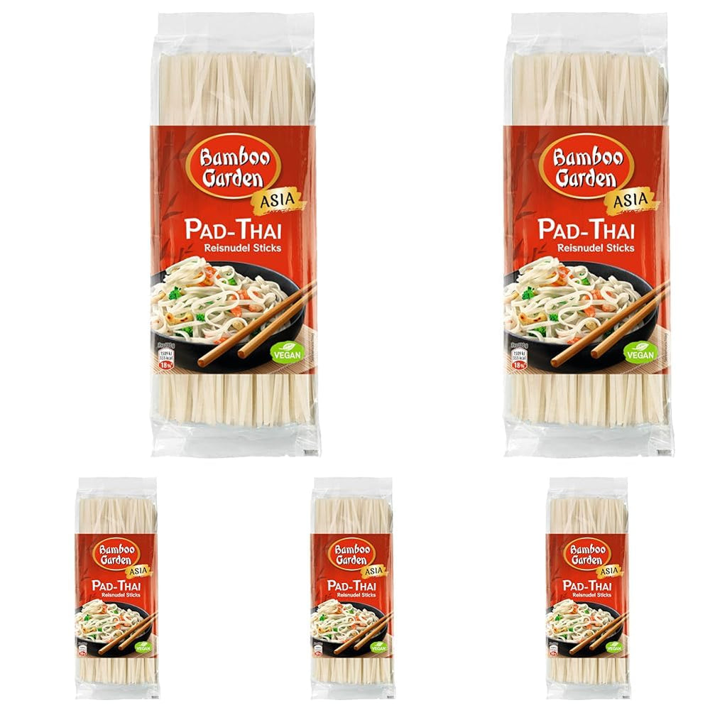 Bamboo Garden - Bastoncini di noodle di riso Pad Thai, per piatti tradizionali di noodle come Pad-Thai, vegani, 1 x 300 g (il design della confezione può variare)