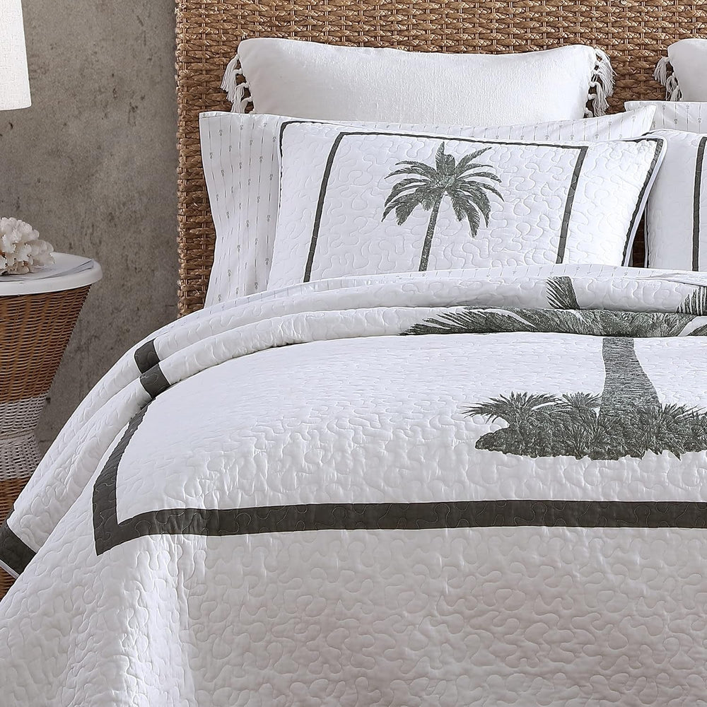 Collezione Tommy Bahama Palm Island | Piumino - 100% cotone, reversibile, morbido e traspirante, prelavato per una morbidezza extra, letto king size, Piumini e trapunte grigie Naty Shop