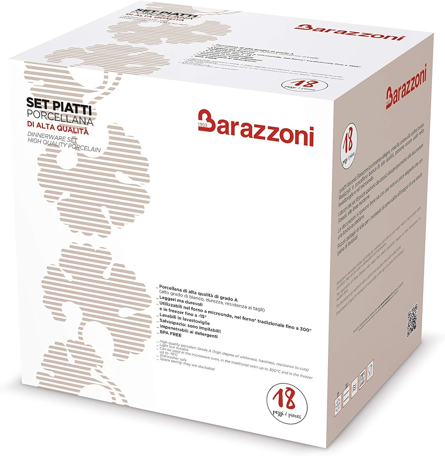 Barazzoni 82000625, Set veselă, 18 piese, 6 persoane, gri, porțelan Seturi vesela masa Naty Shop