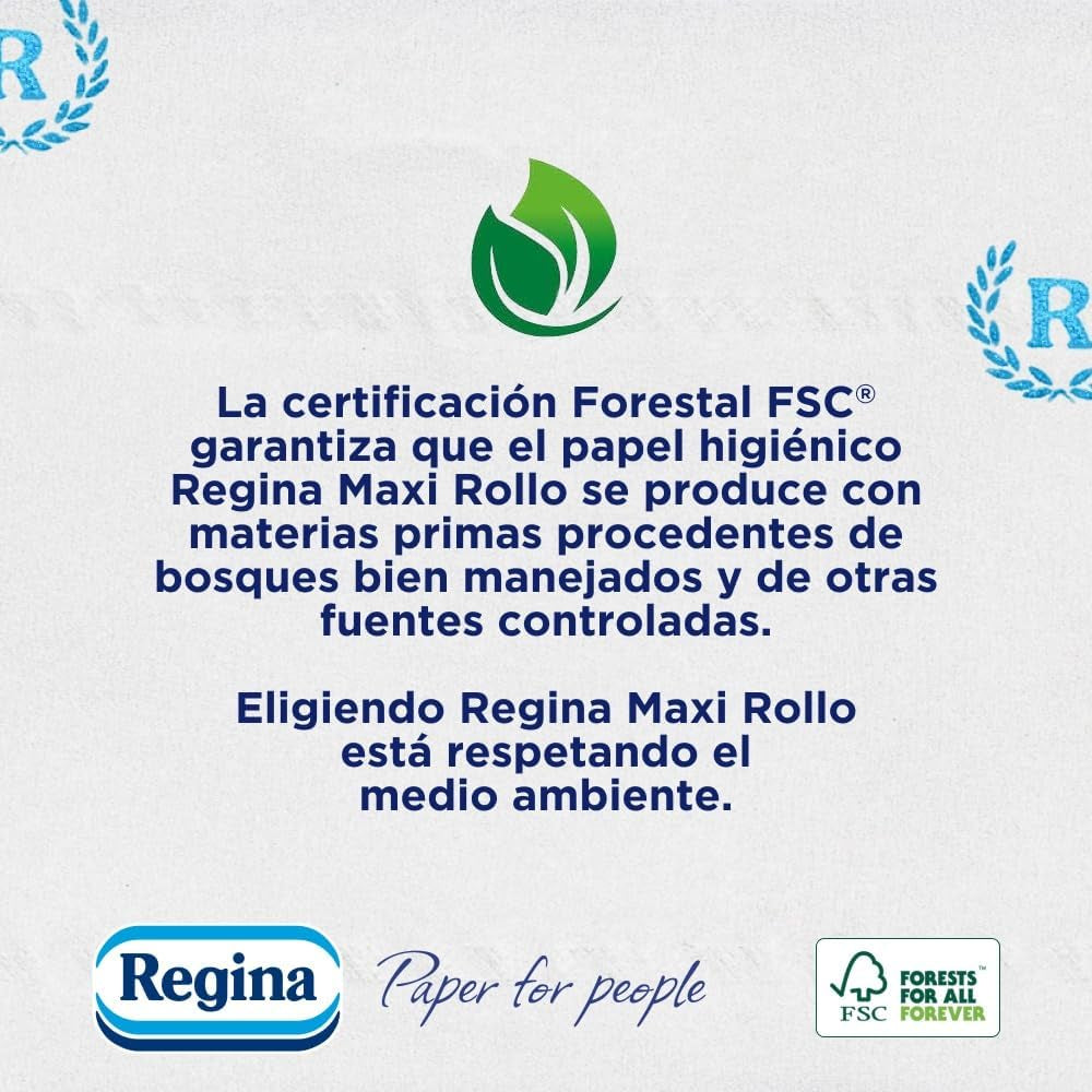 Regina Maxi-Roll - 4 role de hârtie igienică, 500 de foi cu 2 straturi per rolă, de mai mult de trei ori o rolă standard, 60% ambalaj din plastic reciclat, 100% hârtie certificată Fsc
