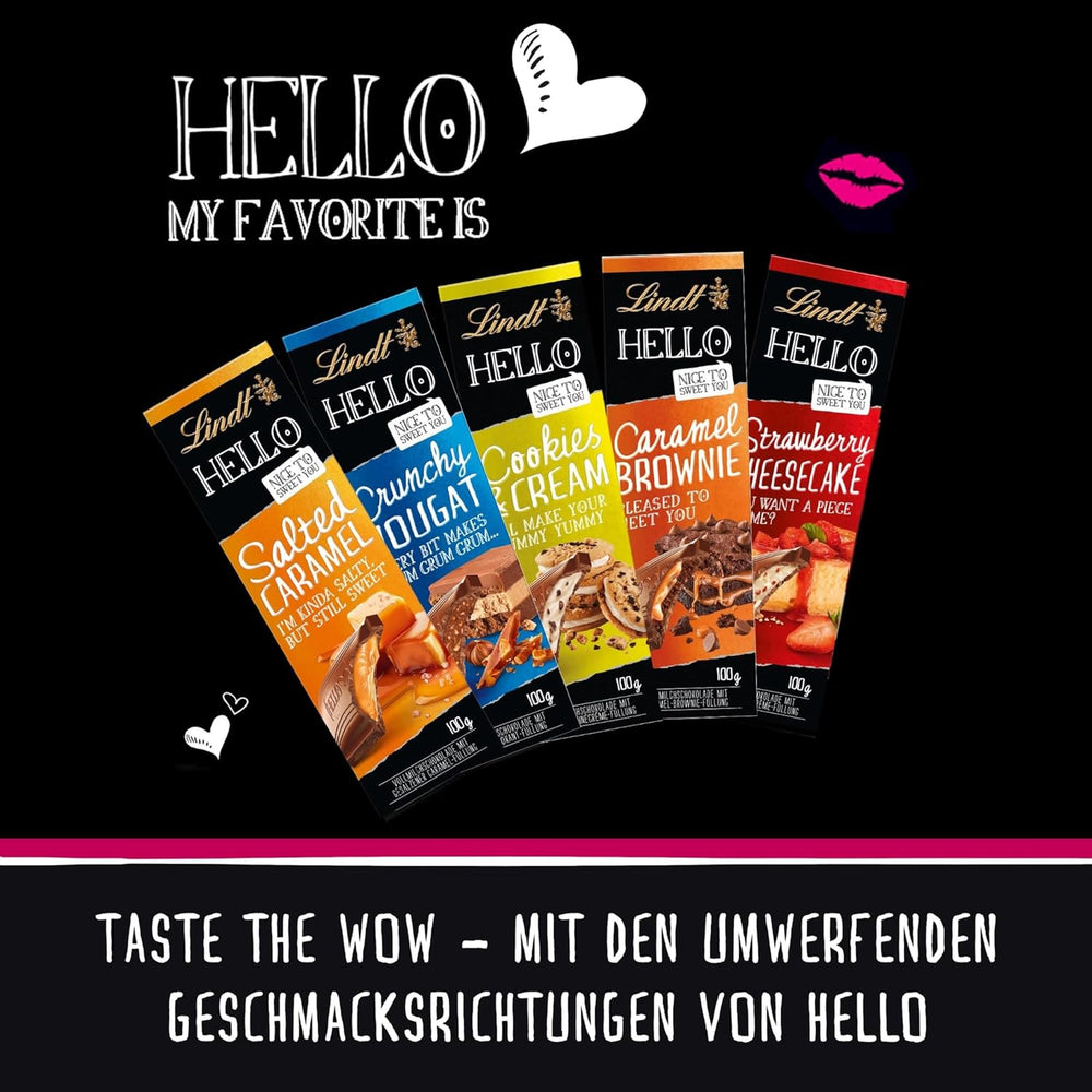 Lindt HELLO Cheesecake Al Cioccolato E Fragole | Barretta 100g | Cioccolato al latte con ripieno di crema al quark alla fragola | Tavoletta di cioccolato | Regalo al cioccolato (confezione da 5)