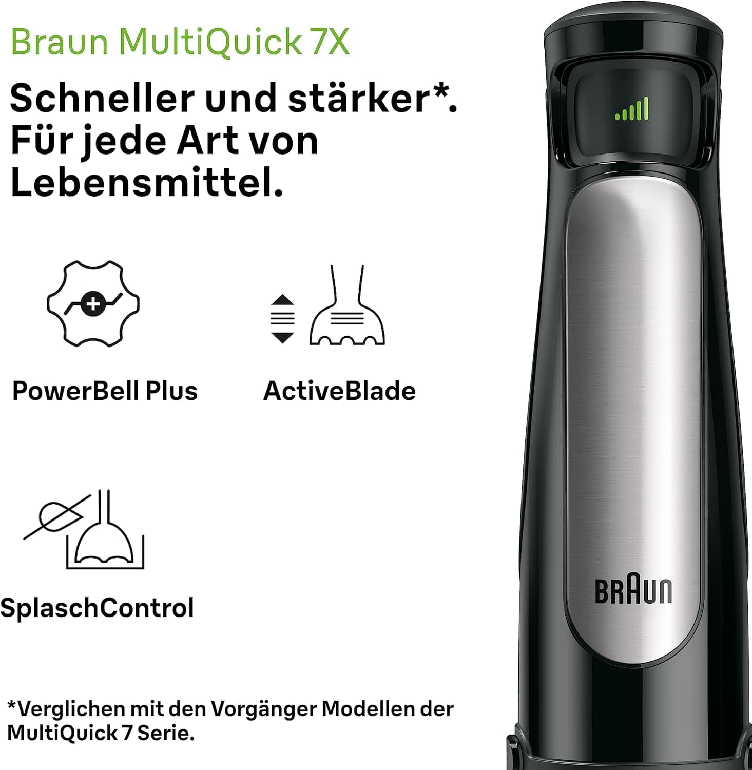 Braun Multiquick 7 MQ 7035X Stabmixer - Purierstab Mit Abnehmbarem Edelstahl Mixfuß Mit Activeblade Technologie Zum Pürieren Der Härtesten Ingredient, Inkl. Set 3-Teiliges Zubehör, 1000 Watt, Schwarz Kitchen Naty Shop