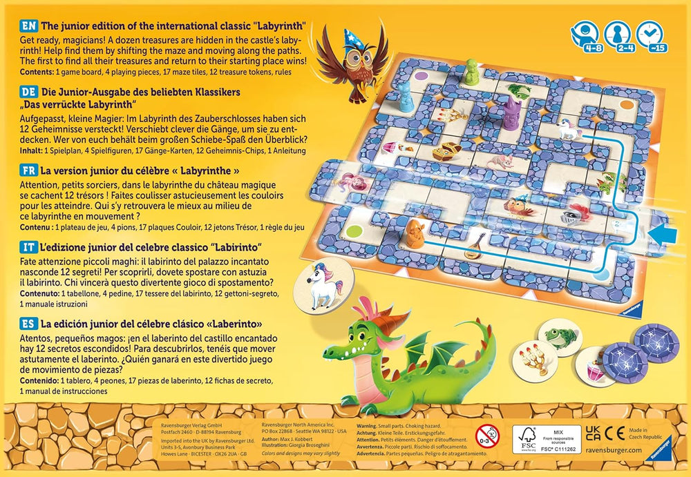 Ravensburger Gioco per bambini 20847 - Junior Labyrinth - Classico per famiglie per bambini, gioco per bambini dai 4 anni in su - Gioco da tavolo adatto per 2-4 giocatori, edizione Junior