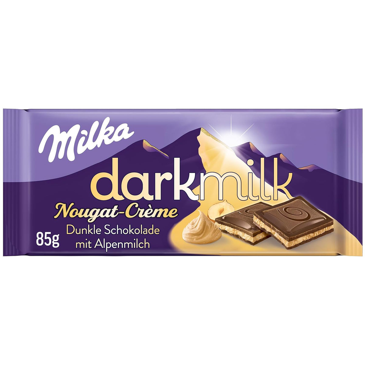 Milka Black Milk – Cioccolato nero alpino con ripieno cremoso al latte e torrone – 85g