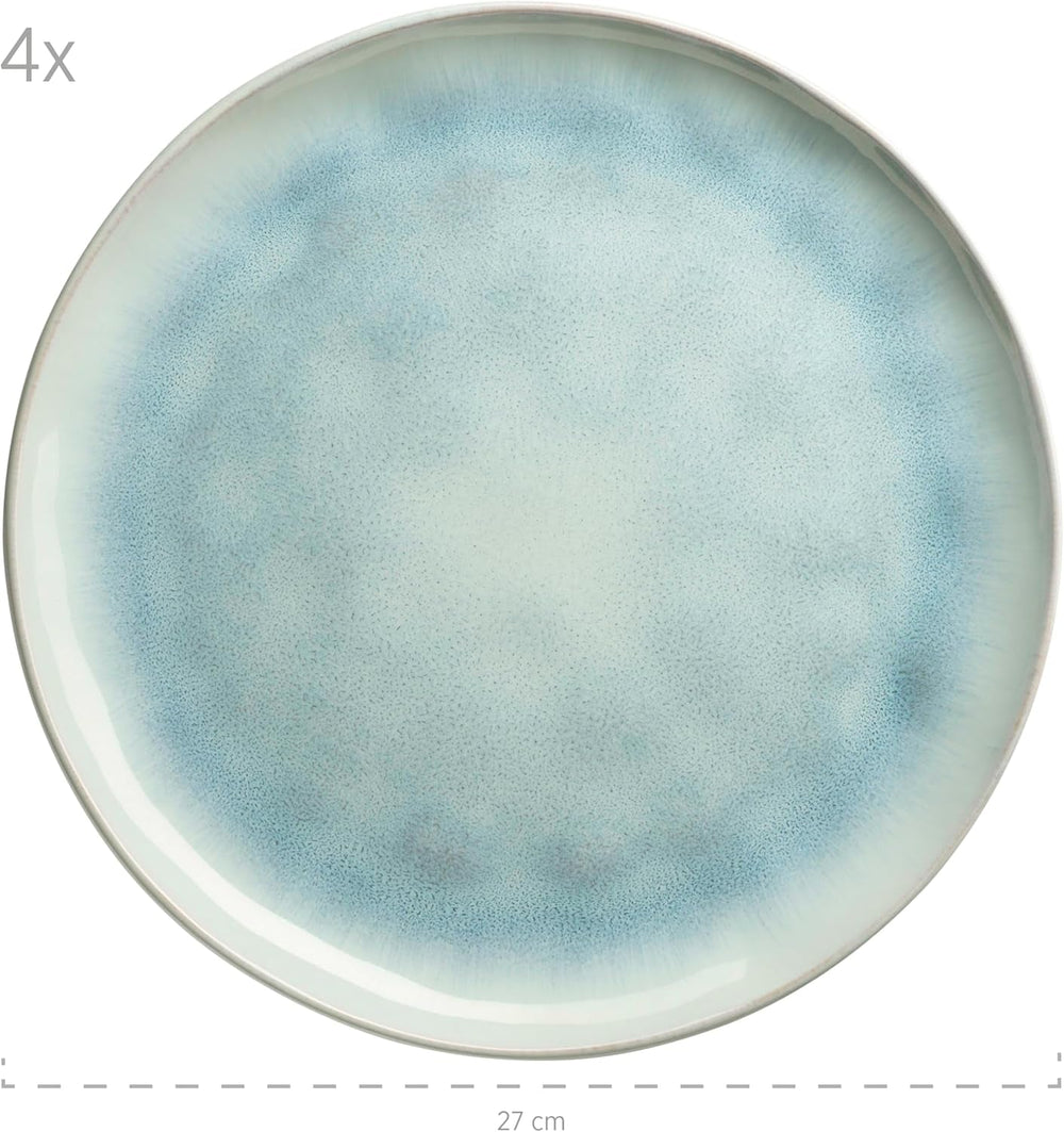 MÄSER Serie Frozen, Geschirr Set Aus Keramik Für 4 Personen, 16-Teiliges Kombiservice Mit Organischen Formen, Farblich Gesprenkeltes Service, Steinzeug, Türkis-Grün Set di stoviglie Naty Shop