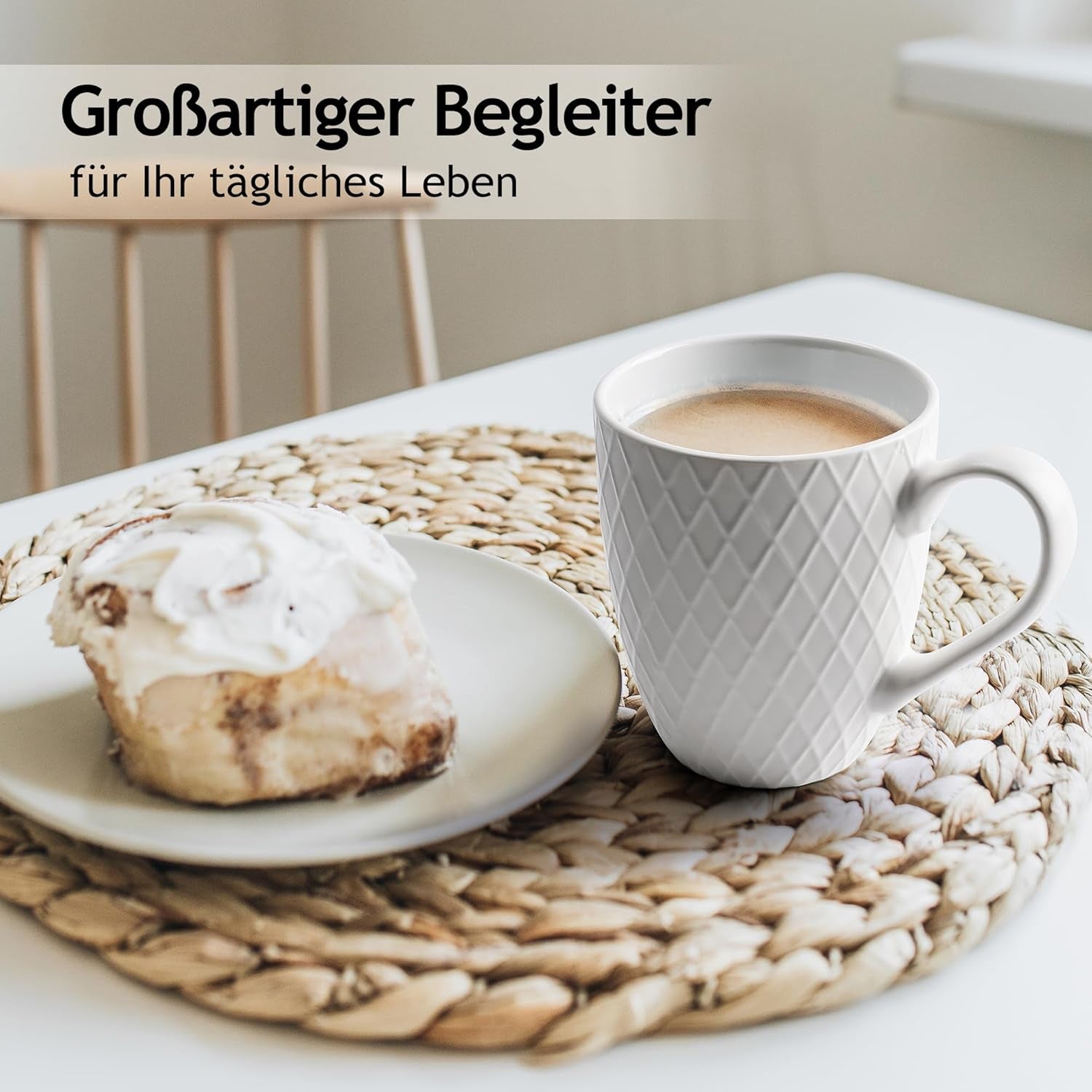 MIAMIO - Set de veselă din ceramică, 24 de piese, serviciu combinat pentru 6 persoane - potrivit pentru mașina de spălat vase și cuptorul cu microunde - Colecția Palmanova (Alb)