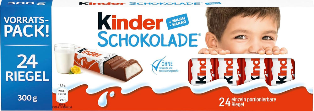 Kinder Chocolate - Barrette di cioccolato al latte ripiene - 1 confezione contenente 24 barrette singole (24 x 12,5 g).