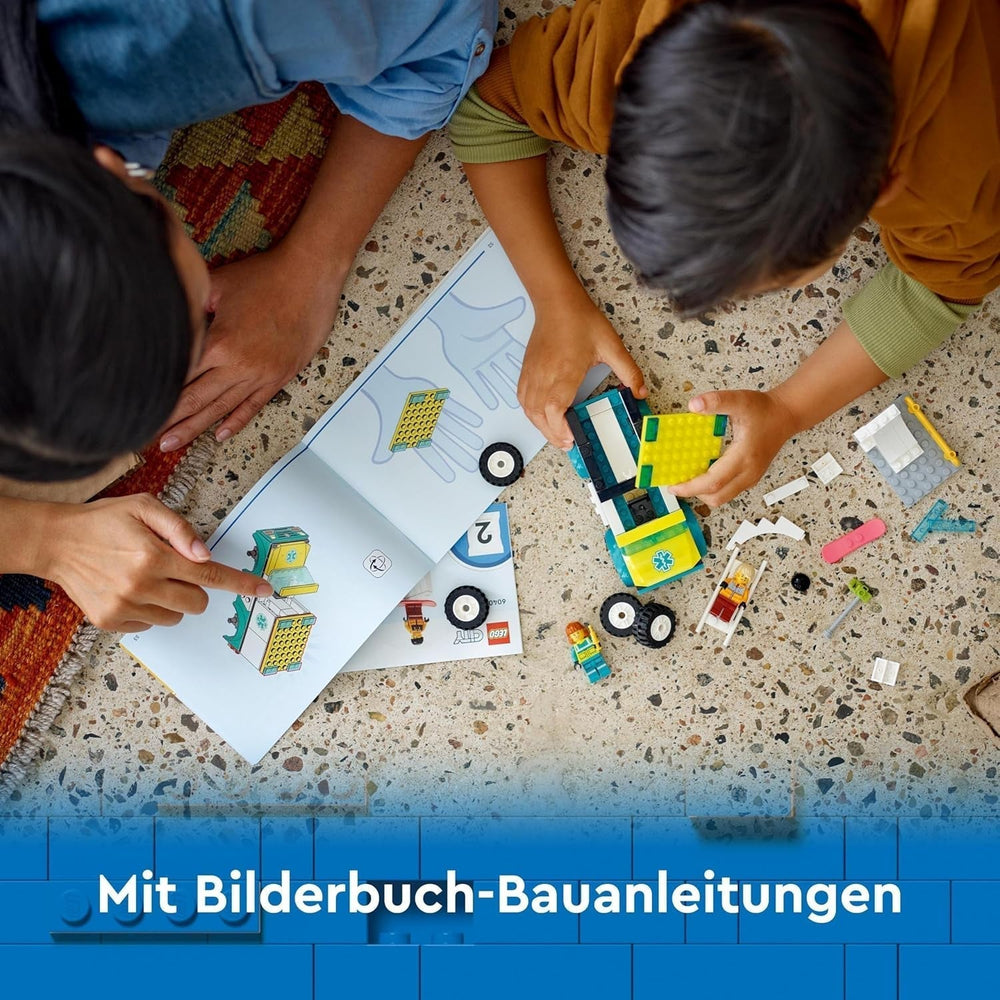 Ambulanza e snowboarder LEGO City, set da gioco ambulanza con macchinina e 2 minifigure, personaggio dello snowboarder e del paramedico, regalo fantasioso per ragazzi e ragazze dai 4 anni 60403 Set da costruzione Besuche den LEGO-Store