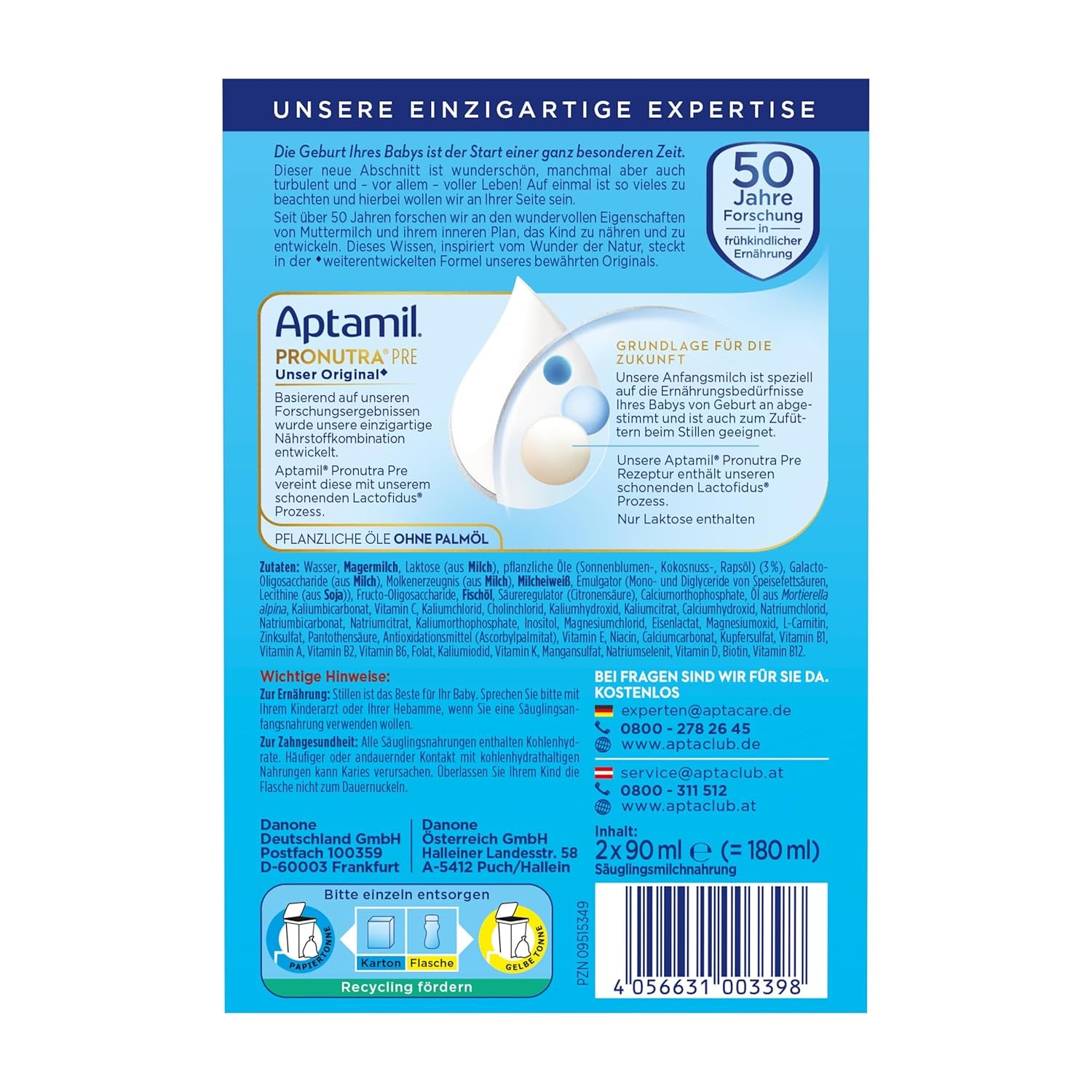 Aptamil Pronutra-ADVANCE PRE, potabile, 4x2x90ml (Confezione con 4)