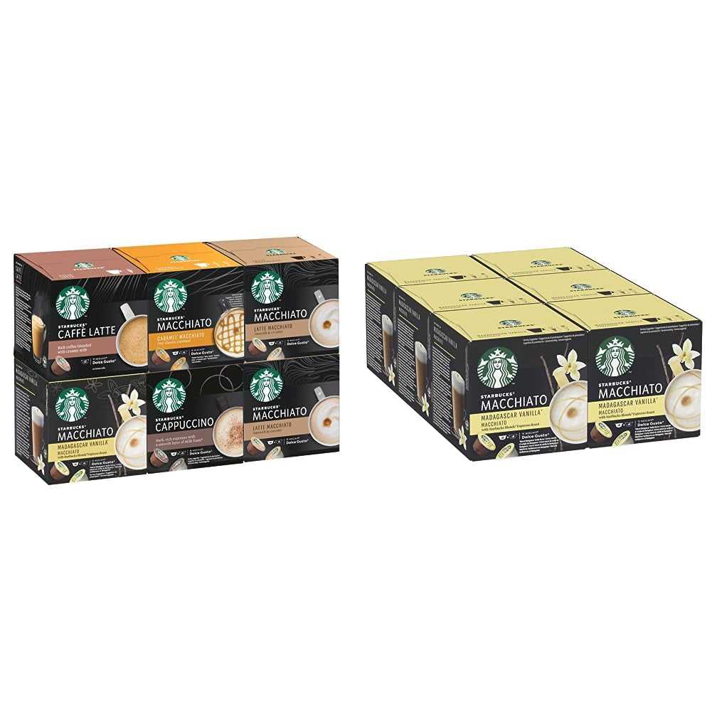 STARBUCKS Probierset, White Cup Variety Pack by Nescafé Dolce Gusto Kaffeekapseln & Vanilla Macchiato by Nescafé Dolce Gusto Kaffeekapseln 6 x 12 (72 Kapseln, 36 Portionen)