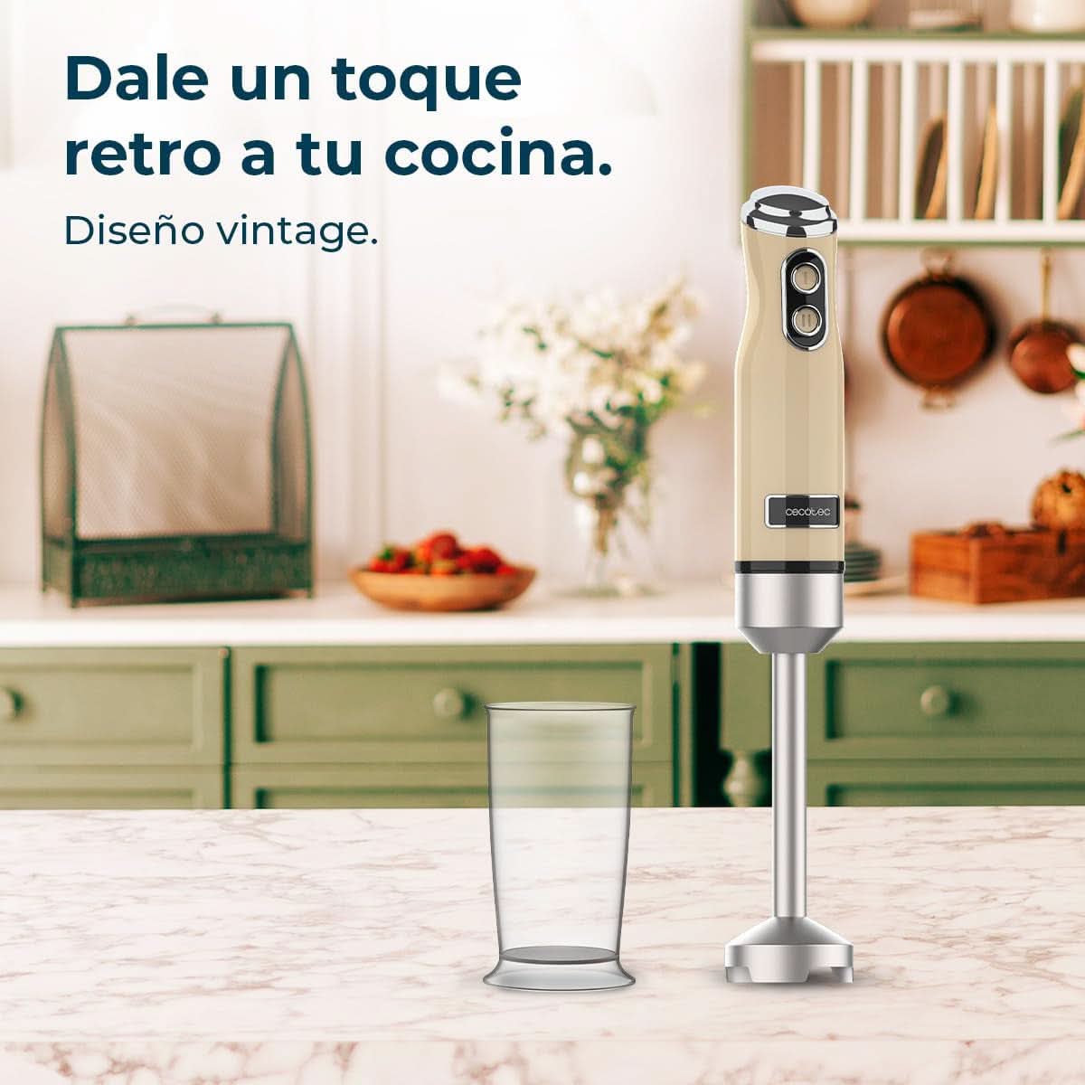 Cecotec Handmixer Retro Power Retroyellow 1200MAX. 1200W Maximale Leistung, 4-Klingen-Messer Mit Schwarzer Titanbeschichtung, 2 Geschwindigkeiten, 0,5L Becher, Vintage-Design Mama si Copilul Naty Shop