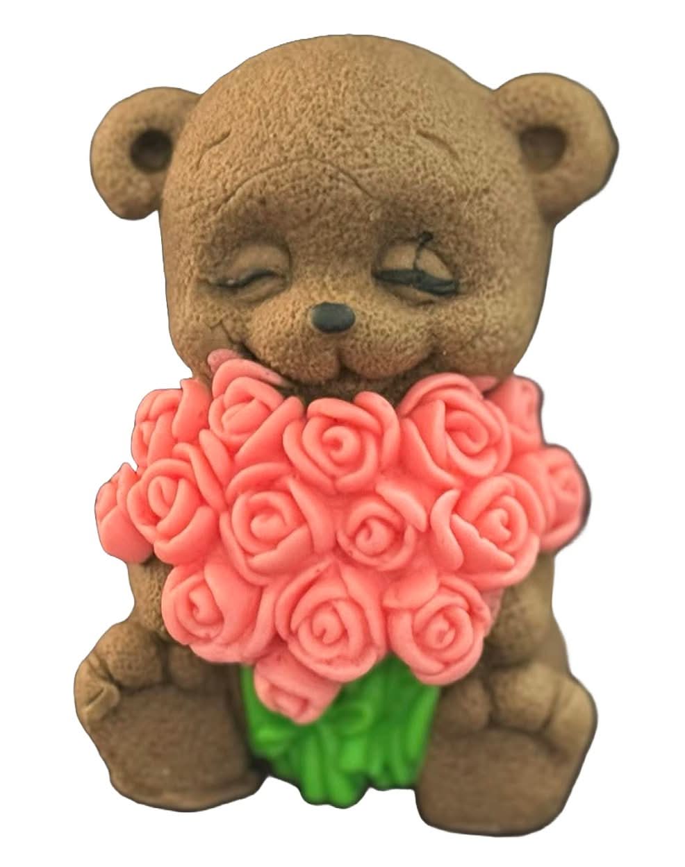 Decoratiune comestibila din zahar, Urs cu buchet de trandafiri Decoratiuni din Pasta de Zahar Nati Shop