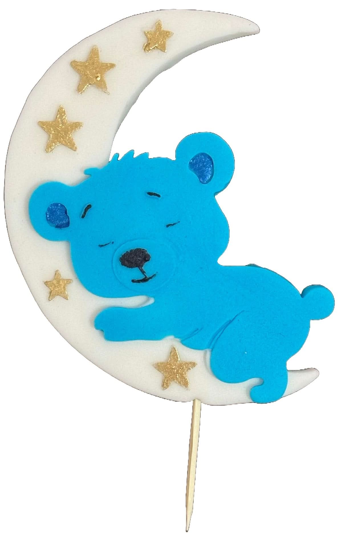 Decoratiune comestibila din zahar, Ursulet bleu pe luna Decoratiuni din Pasta de Zahar Nati Shop