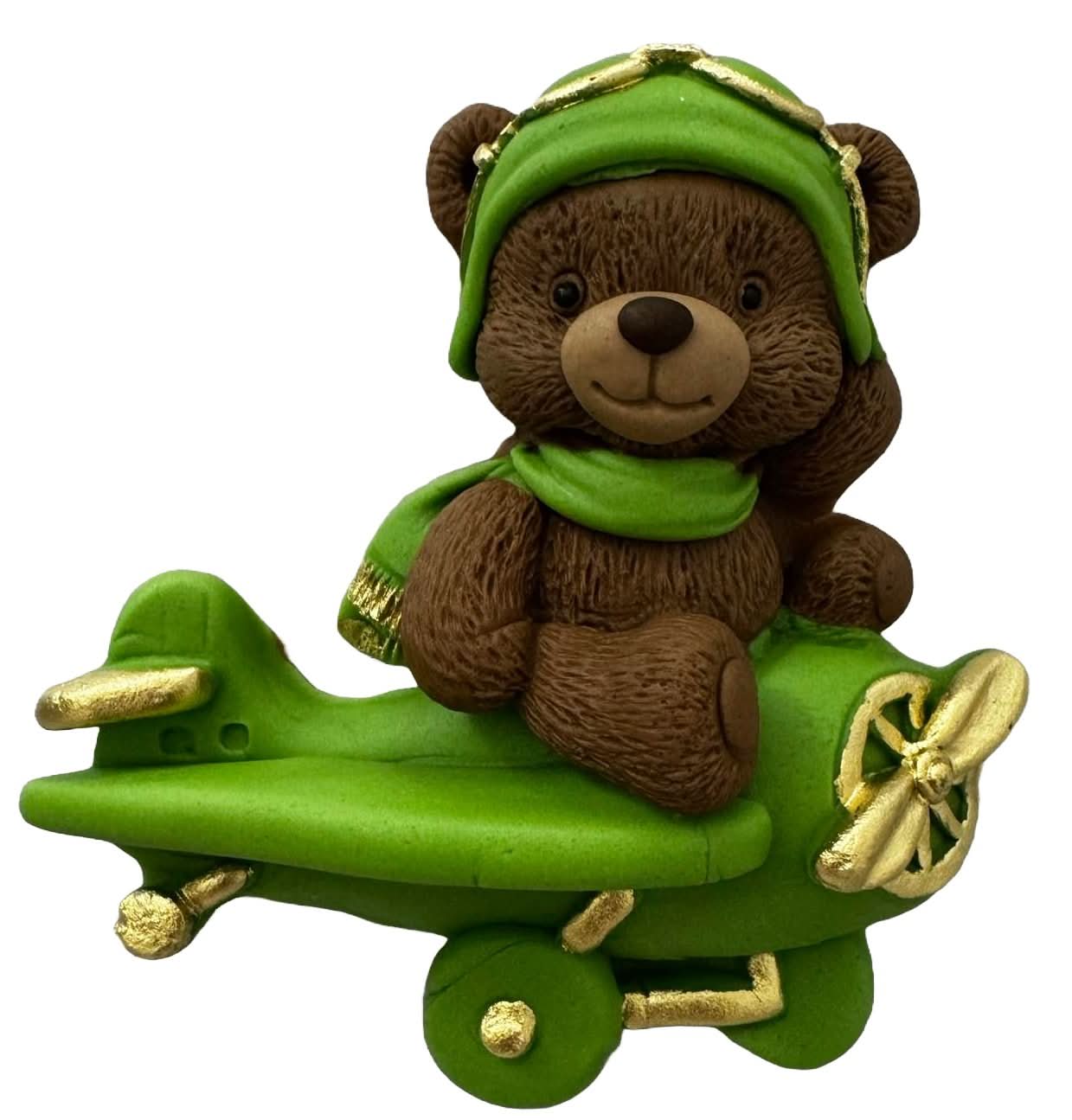 Decoratiune comestibila din zahar, Ursulet in avion Decoratiuni din Pasta de Zahar Nati Shop