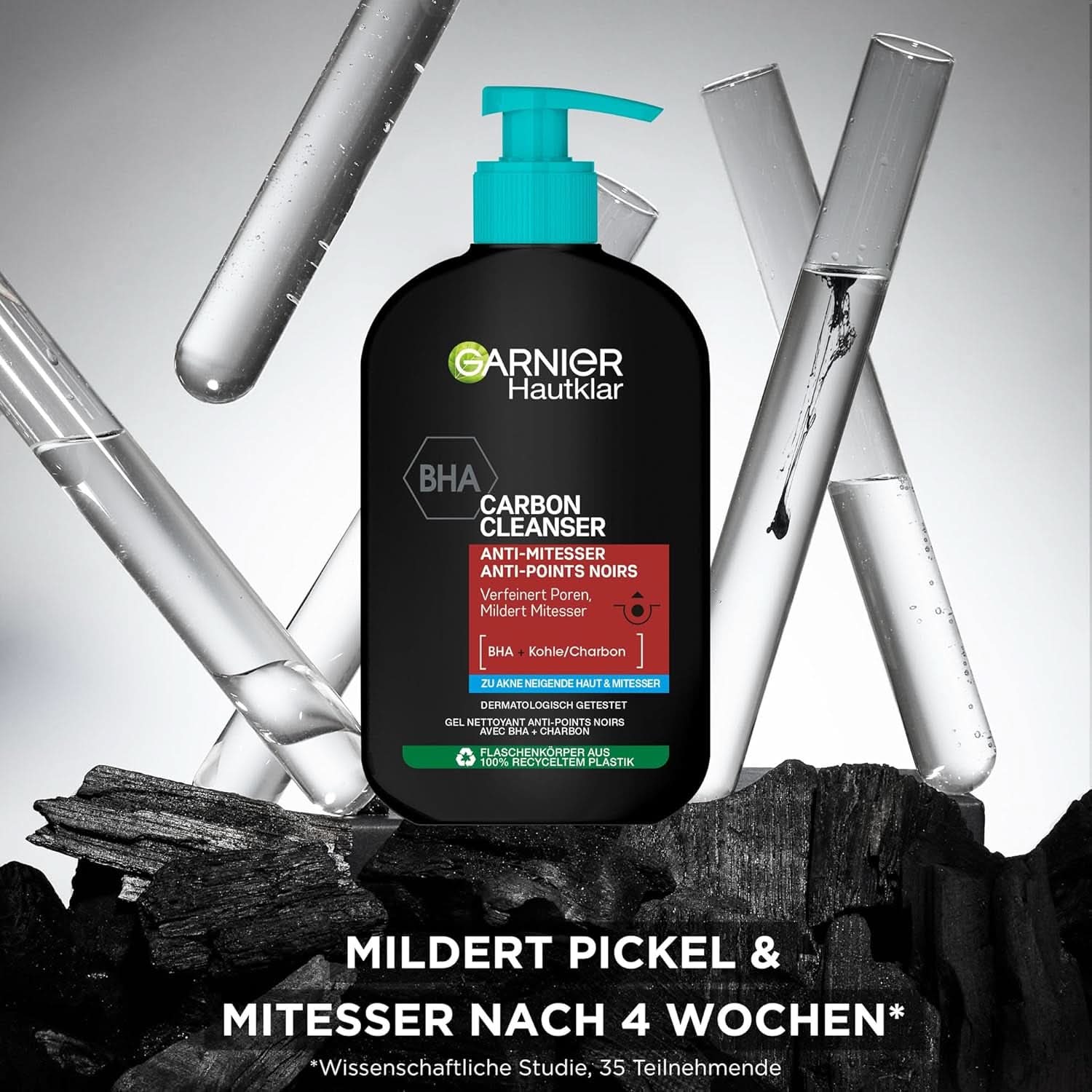 Garnier, Cleanser cu cărbune, gel de curățare facială împotriva punctelor negre și a coșurilor, 250 ml Duș și baie Naty Shop