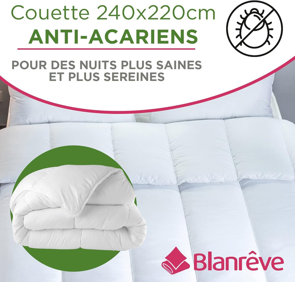 Trapunta Serenité - Trattamento antiacaro - Temperata 300 G/M² - 240 X 220 Cm - Per letto matrimoniale - Lavabile in lavatrice, Bianco Piumini e Trapunte Naty Shop