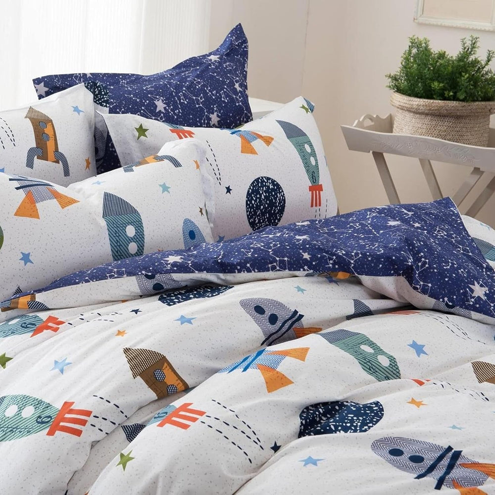 Biancheria da letto per bambini, razzi e pianeti, design reversibile, cotone Biancheria da letto - bambini Naty Shop