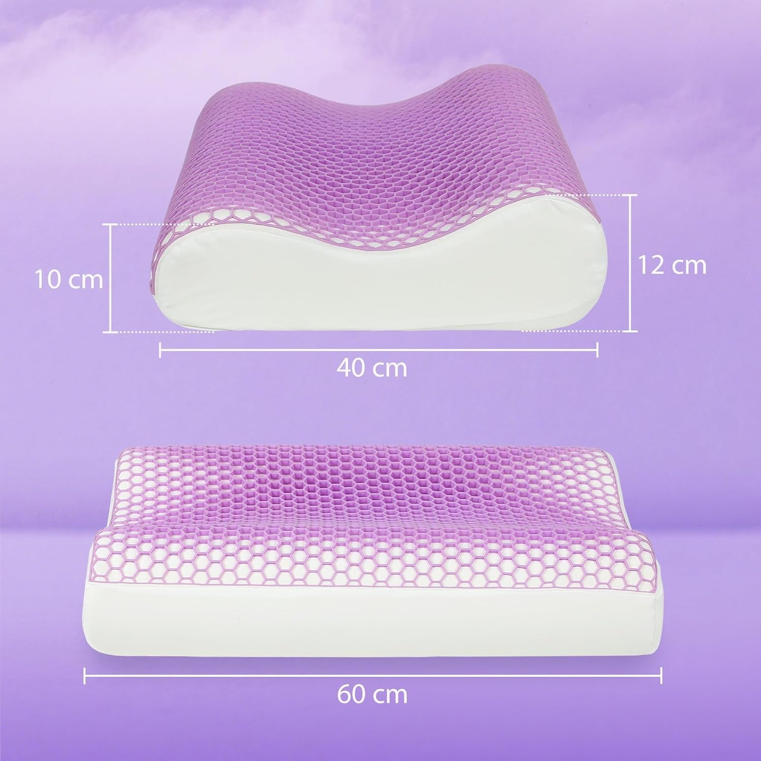 Pernă HOMCOM din spumă cu memorie, pernă pentru susținerea gâtului cu husă detașabilă, 2 înălțimi, ergonomică, pernă pentru gât responsivă 2S pentru diferite poziții de dormit, 60 x 40 cm, alb crem
