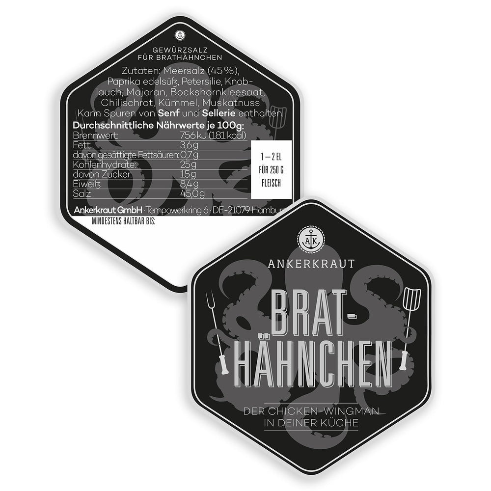 Ankerkraut Brathähnchen, Marinata per knuspriges Hähnchen, Chicken Gewürzsalz für Grill, Backofen und Pfanne, Chicken-Wings selber würzen, BBQ-Rub, 200g im Streuer