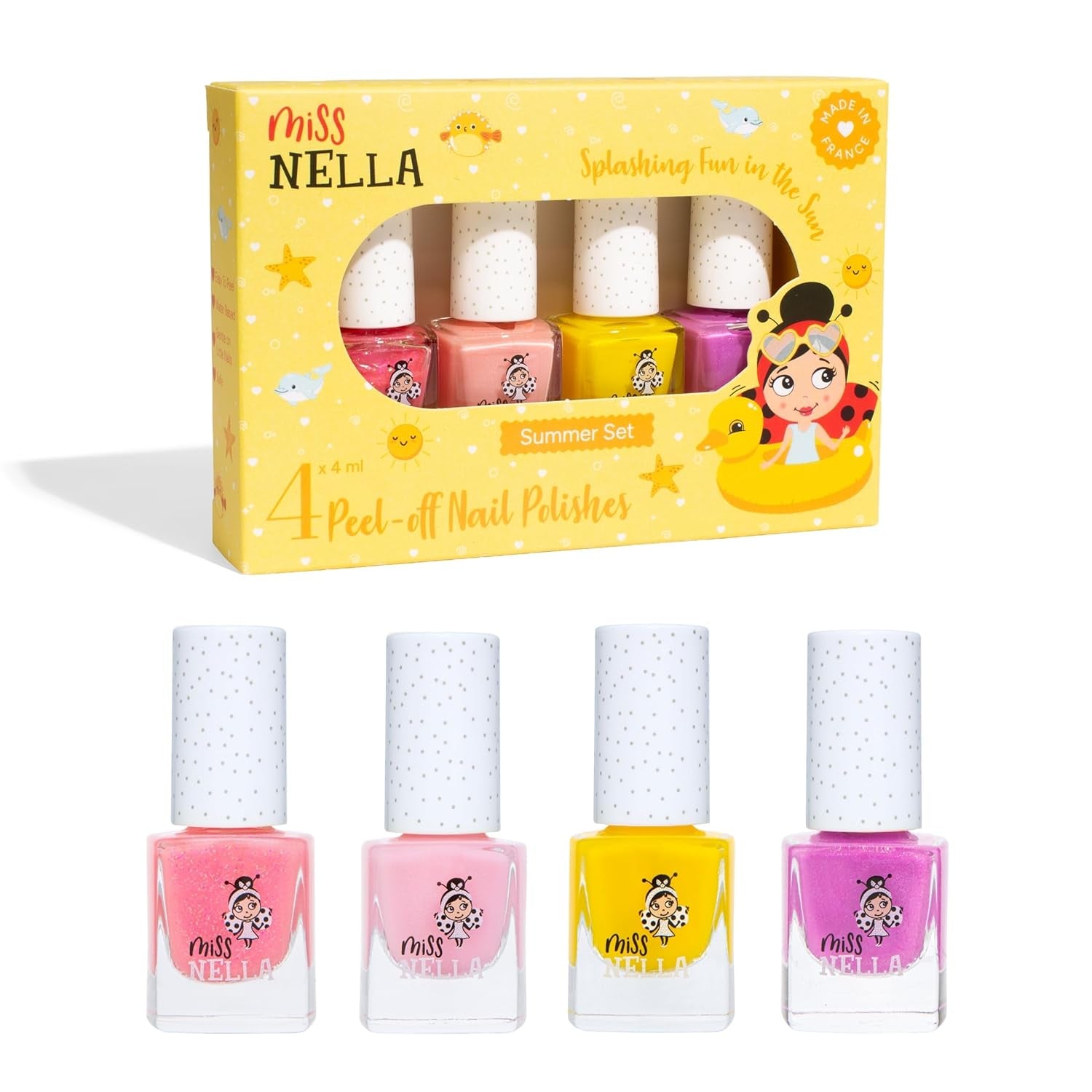 Set di smalti glitterati da 4 pezzi della collezione Miss Nella Magic: rosa, rosso, oro e blu, smalto rimovibile speciale per bambini, non tossico, a base d'acqua, inodore