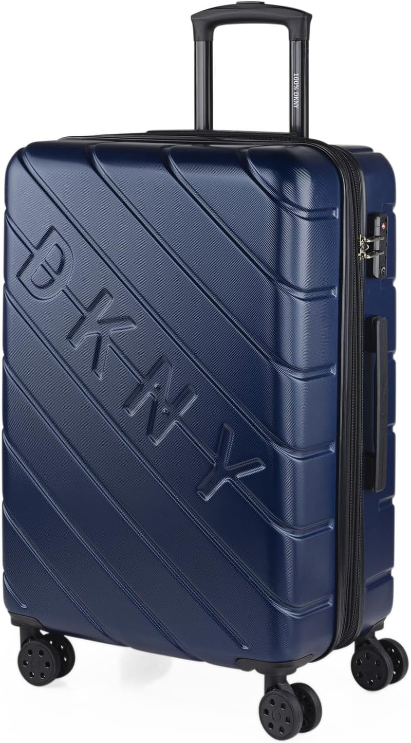 DKNY - Valiză mare cu 4 roți valiză mare ușoară - Valiză de călătorie cu roți mare. Valiză de călătorie mare pentru avioane Valiză hard shell cu închidere certificată - Valiză troler mare, argintie Bagaje și echipament de călătorie Naty Shop Albastru marin M