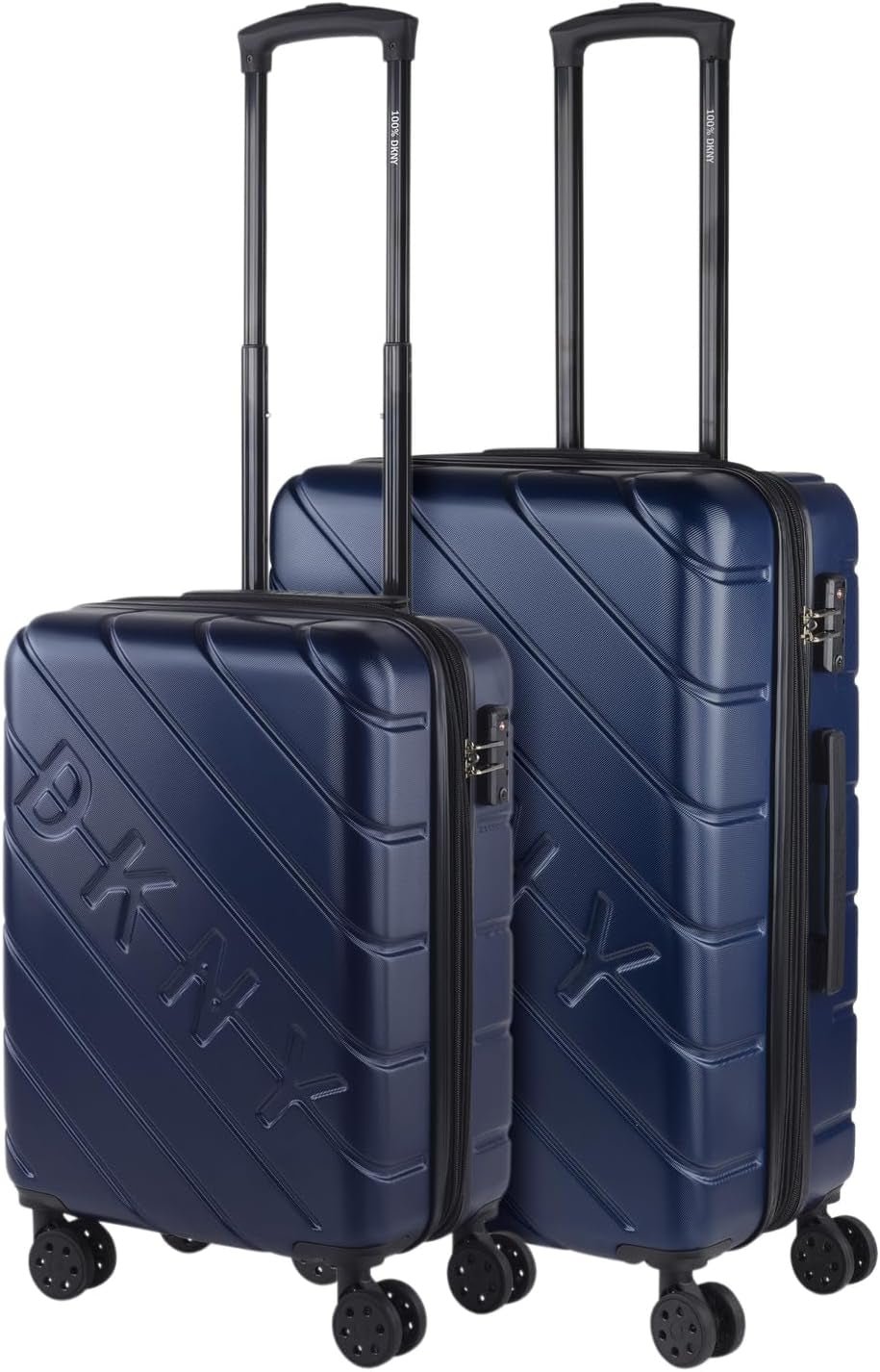 DKNY - Valiză mare cu 4 roți valiză mare ușoară - Valiză de călătorie cu roți mare. Valiză de călătorie mare pentru avioane Valiză hard shell cu închidere certificată - Valiză troler mare, argintie Bagaje și echipament de călătorie Naty Shop Albastru marin S + M