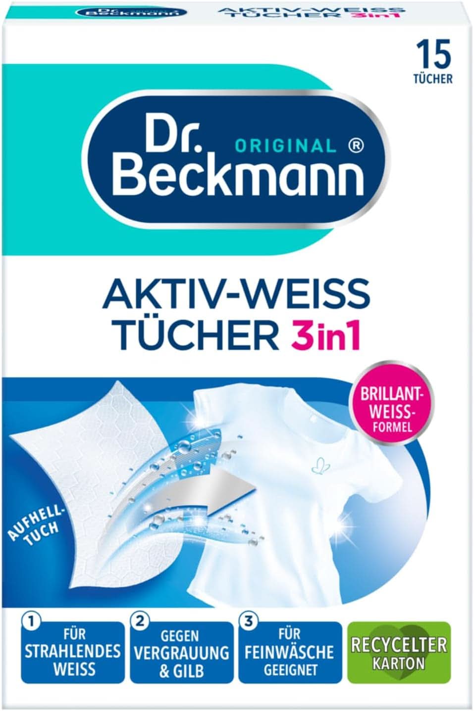 Salviette Dr. Beckmann Fest, Active-White, 15 salviette Detersivi per bucato Naty Shop White