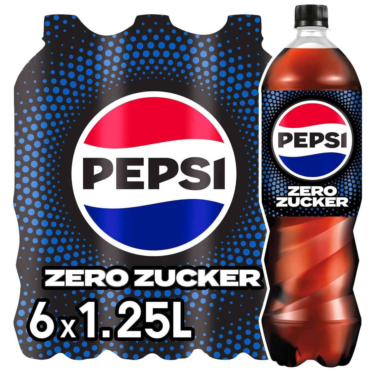 Pepsi Zero Sugar, Bevanda analcolica senza zucchero, Cola con caffeina, set 6 x 1,25 litri Bevande analcoliche Naty Shop Nuova Versione