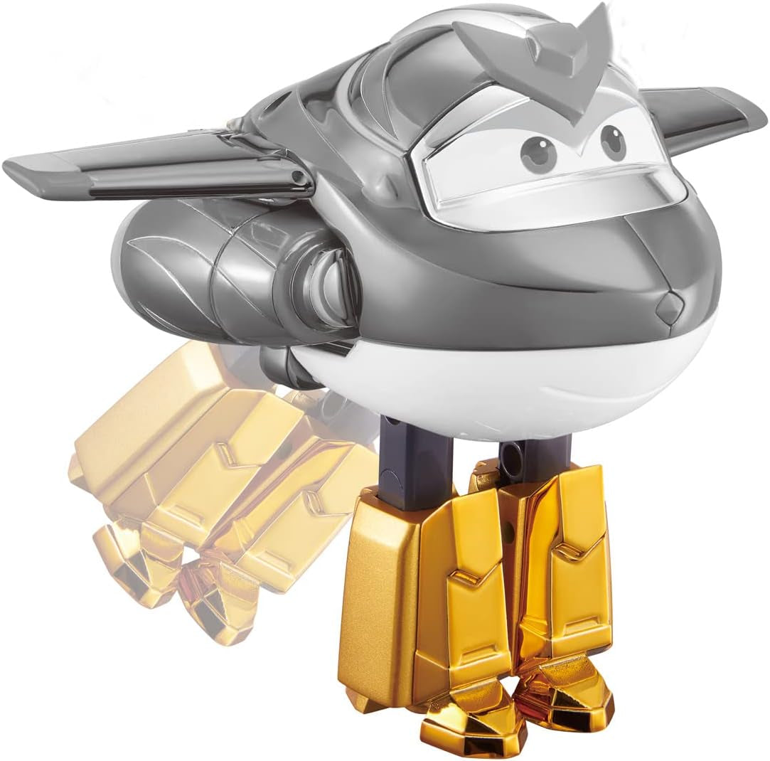 Super Wings EU750231 - Avion transformabil Golden Boy, aprox. 20,5 cm, figurină mare de joacă pentru copii, avion de jucărie transformabil și figurină robot Action figures Naty Shop