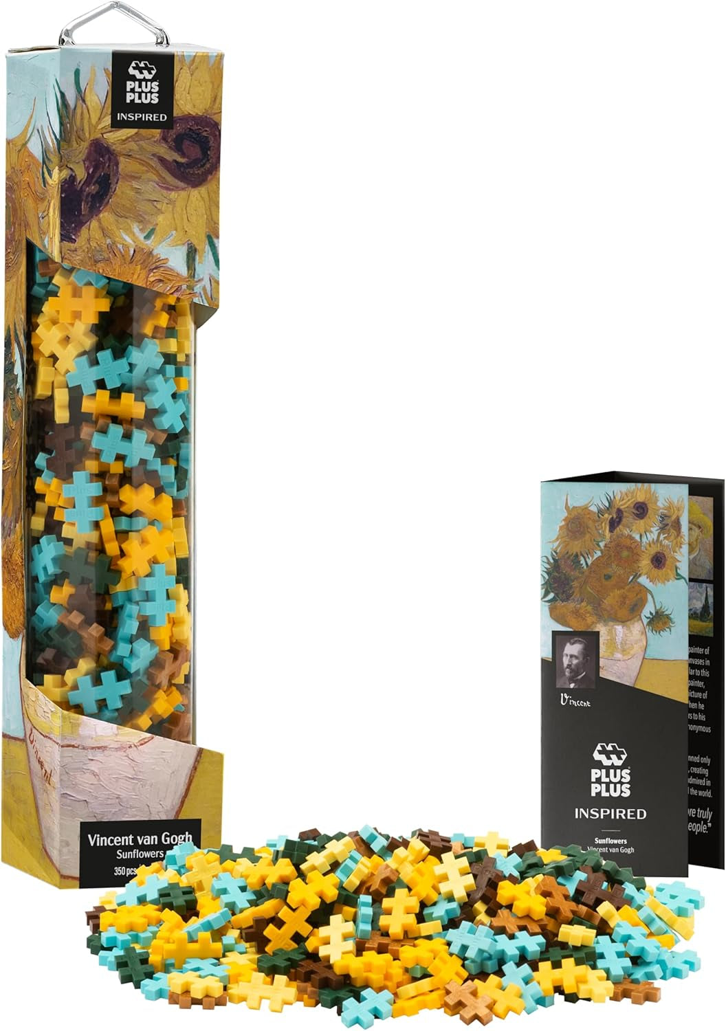 Plus-Plus 5163 Geniales Konstruktionsspielzeug, Sonnenblumen von Vincent Van Gogh, Inspired-Edition, Kreativ-Bausteine ​​​​Tube, 350 Teile, Girasoli