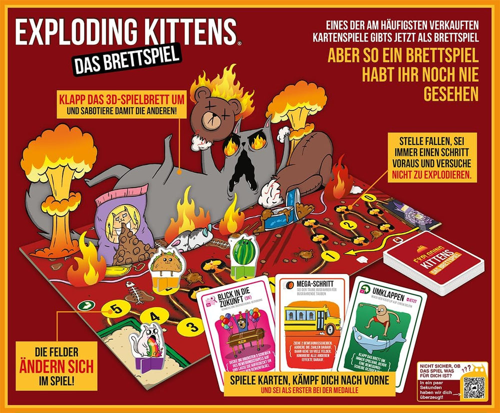 Exploding Kittens, Exploding Kittens: Das Brettspiel, Partyspiel, 2-6 Spieler, ab 7+ Jahren, 20 Minuten, Deutsch